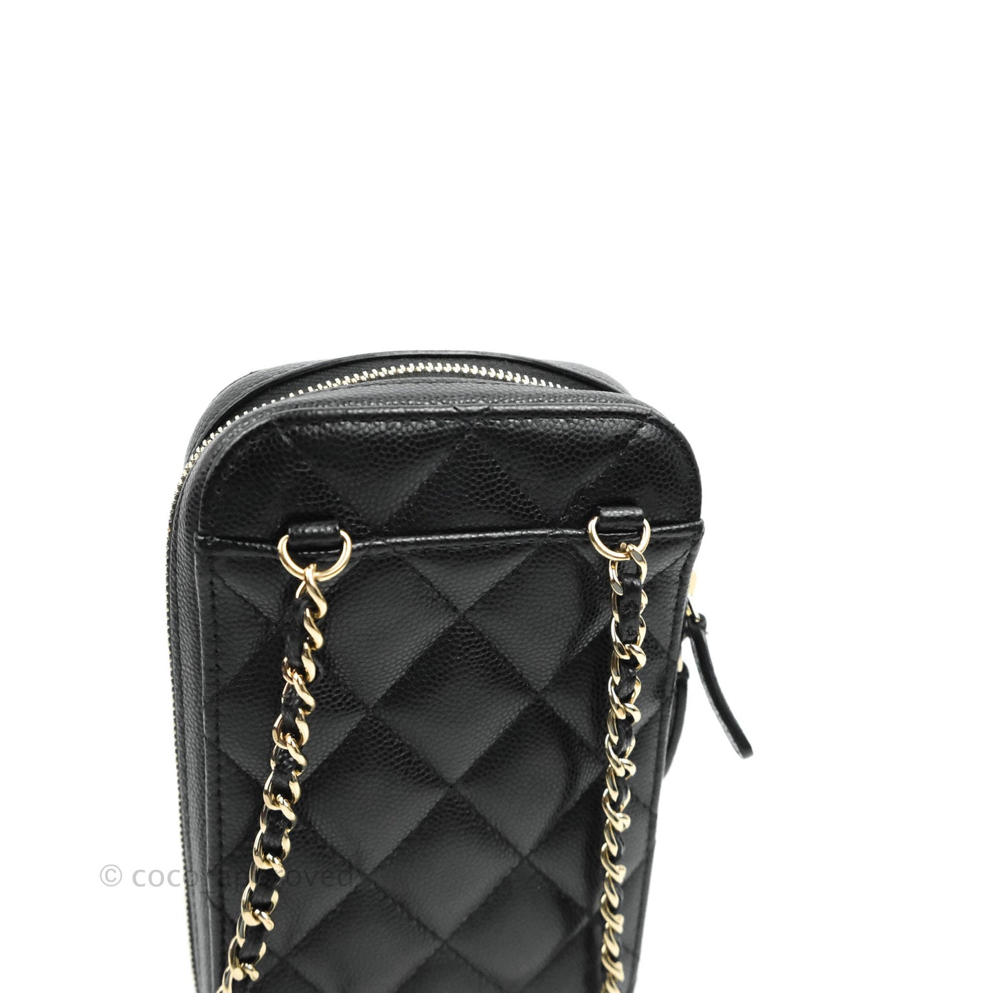 Chanel Quilted WOC Phone Holder Black Caviar Gold Hardware