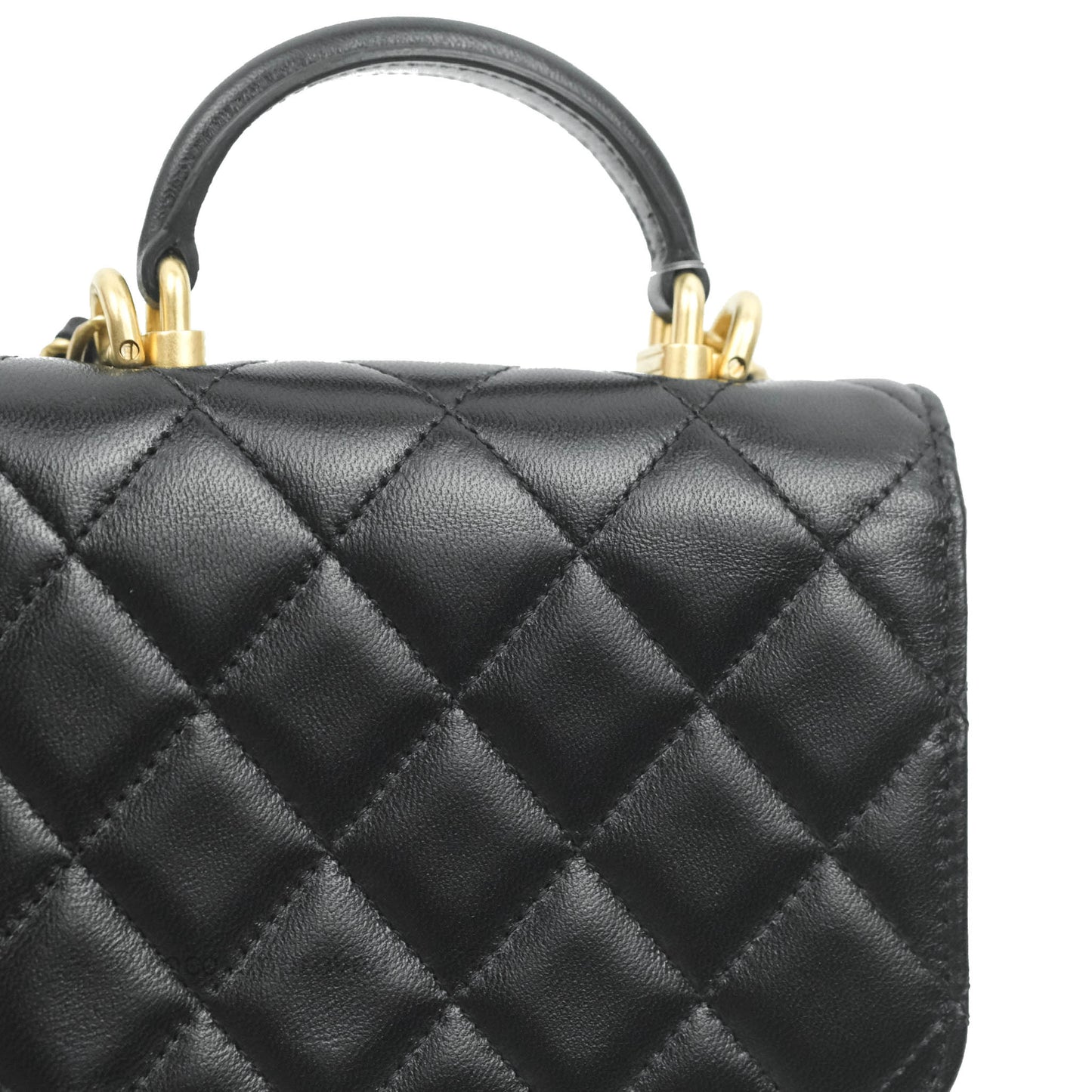 Chanel Flap Coin Purse With Chain Black Lambskin Aged Gold Hardware