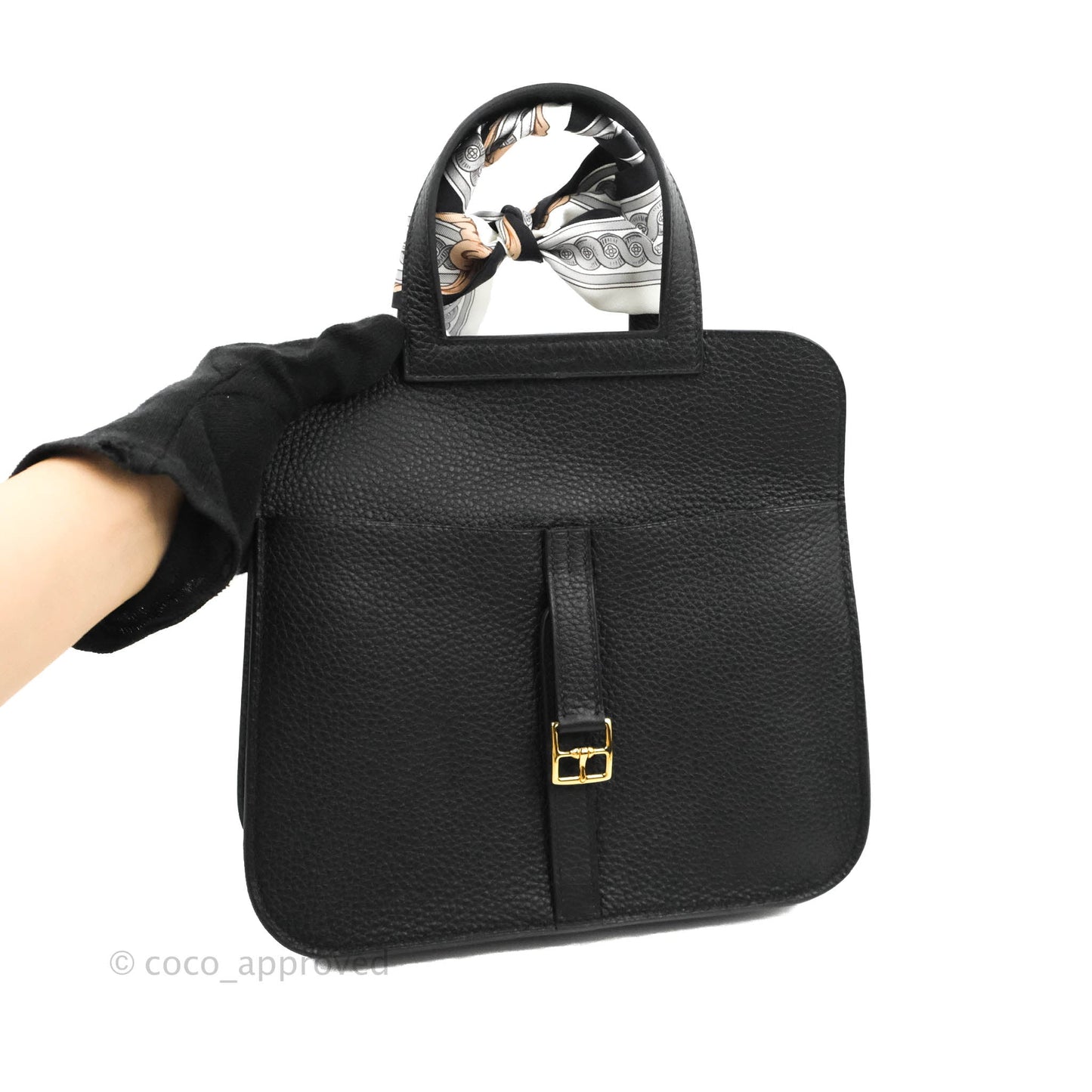 Hermès Halzan 25 Black Gold Hardware With Twilly
