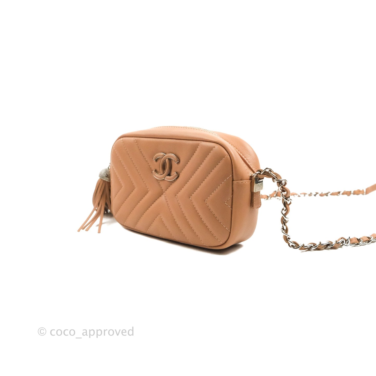 Chanel Chevron Camera Case Calfskin Dark Beige