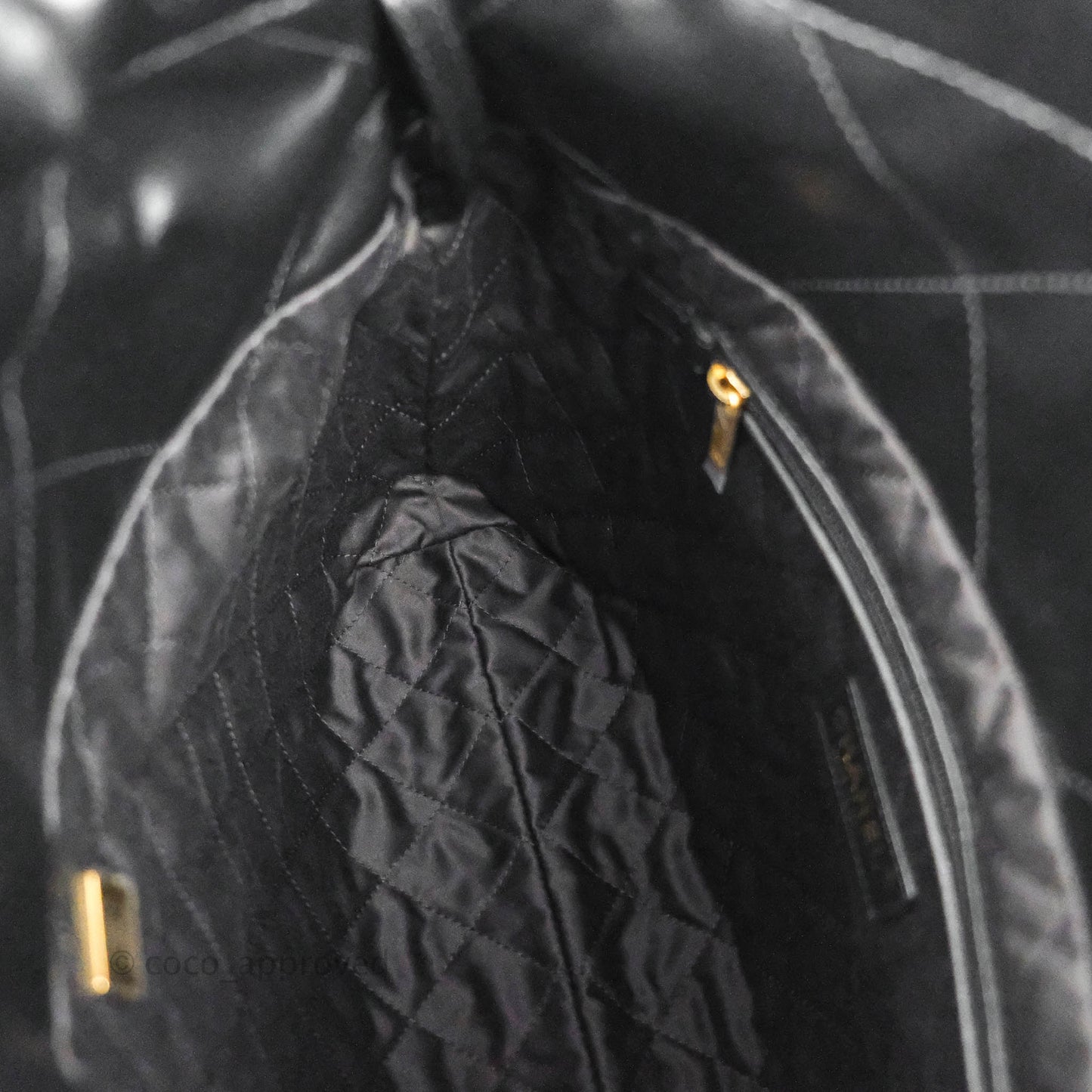 Chanel 22 Small Black Shiny Calfskin Aged Gold Hardware