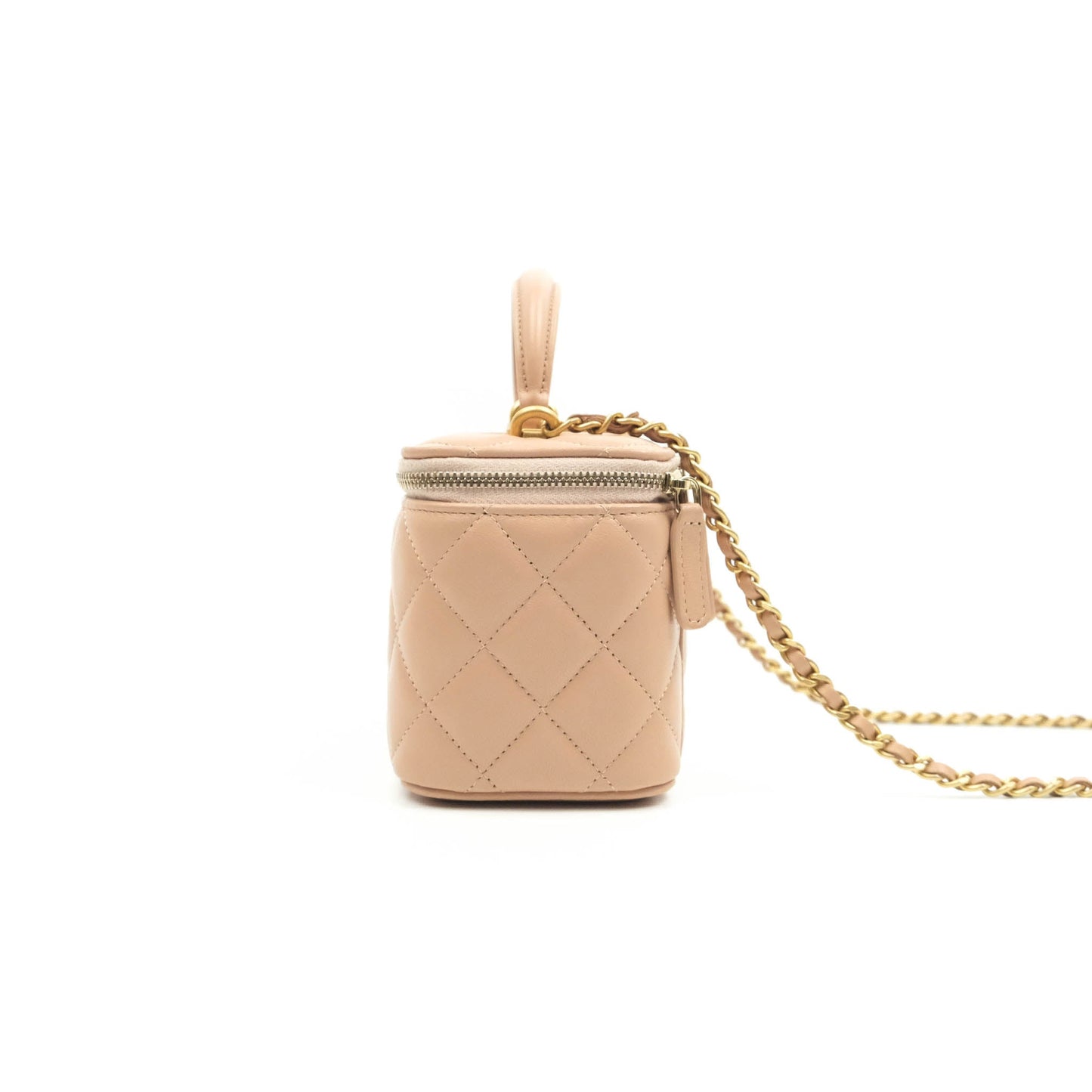 Chanel Classic Vanity Rectangular Top Handle With Chain Beige Lambskin Aged Gold Hardware