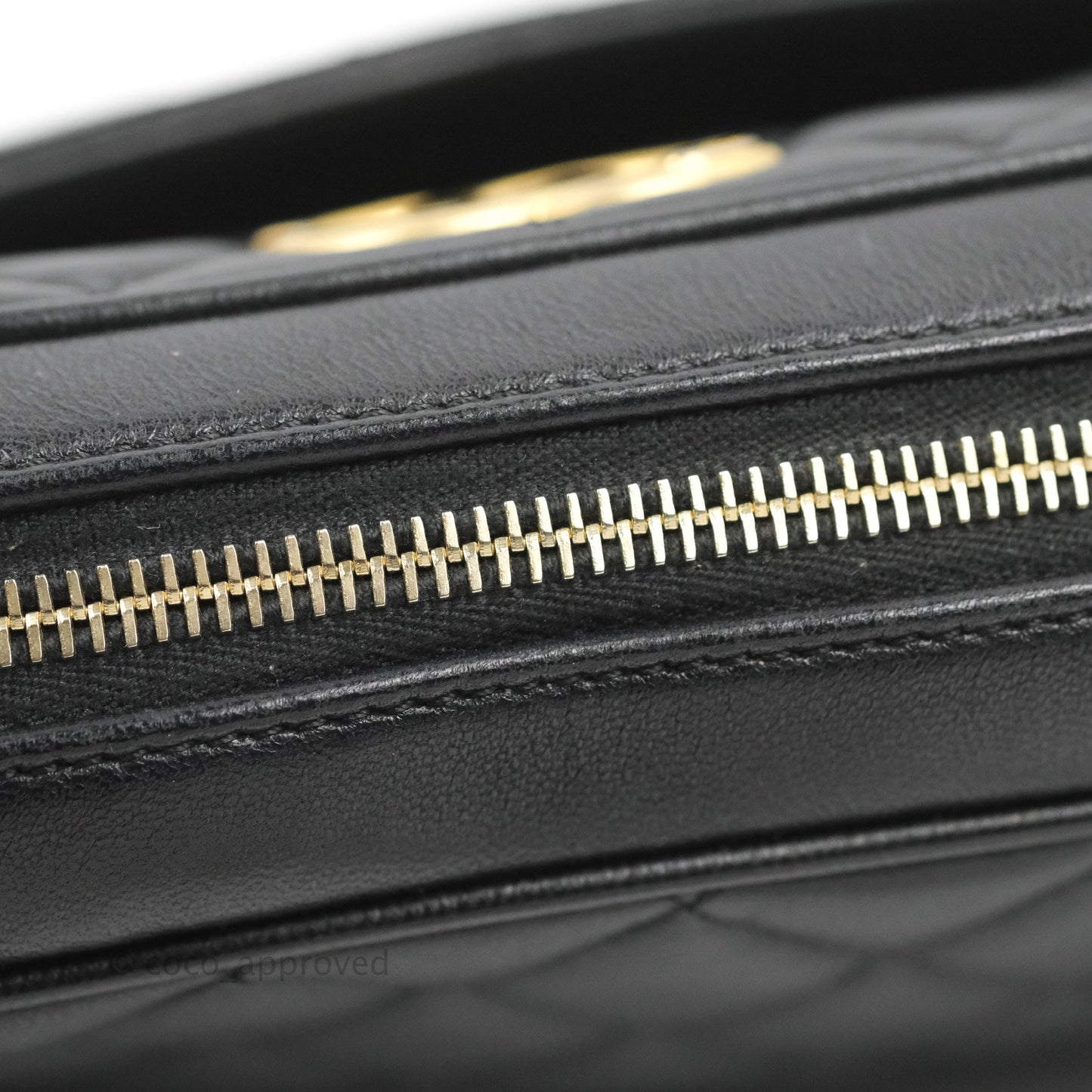 Chanel Quilted Camera Case Bag Black Lambskin Aged Gold Hardware