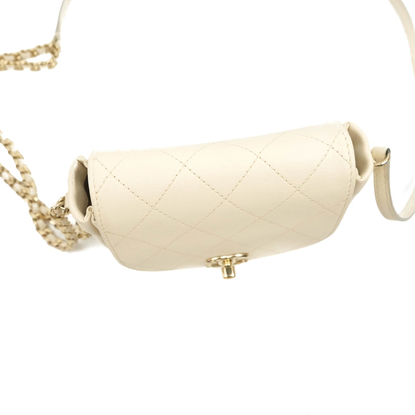 Chanel Flat Quilted Mini Flap Bag Ivory Calfskin Gold Hardware