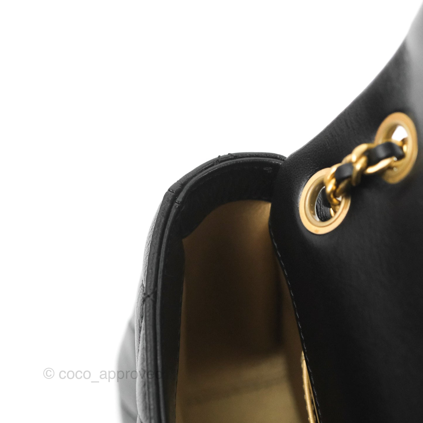 Chanel Flap Chain Bag Black Shiny Calfskin Aged Gold Hardware