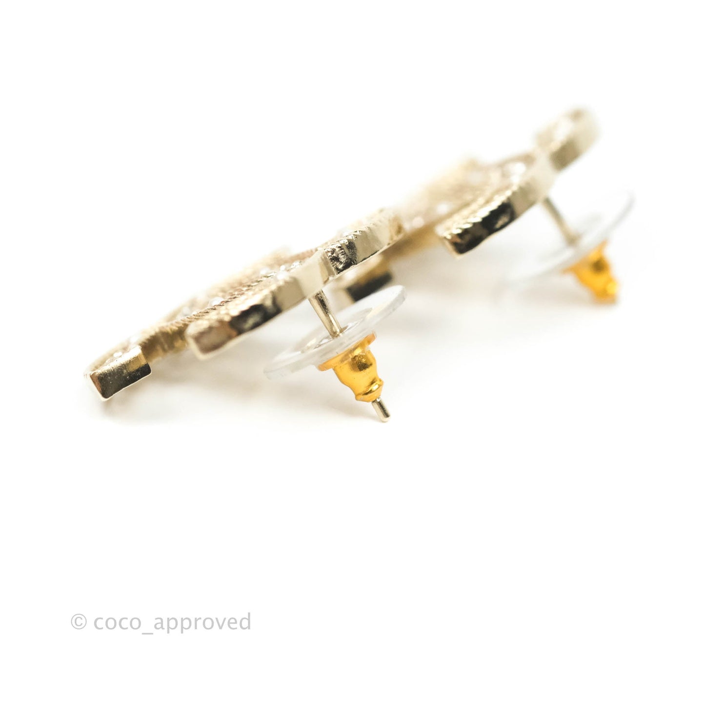 Chanel Crystal CC Earrings Gold Tone 19S