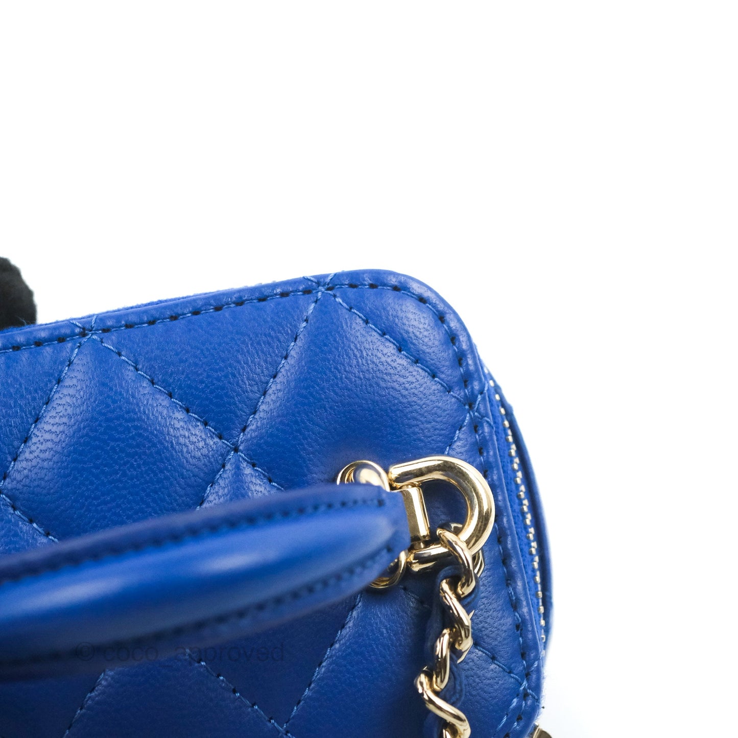 Chanel Mini Top Handle Vanity With Chain Blue Lambskin Gold Hardware