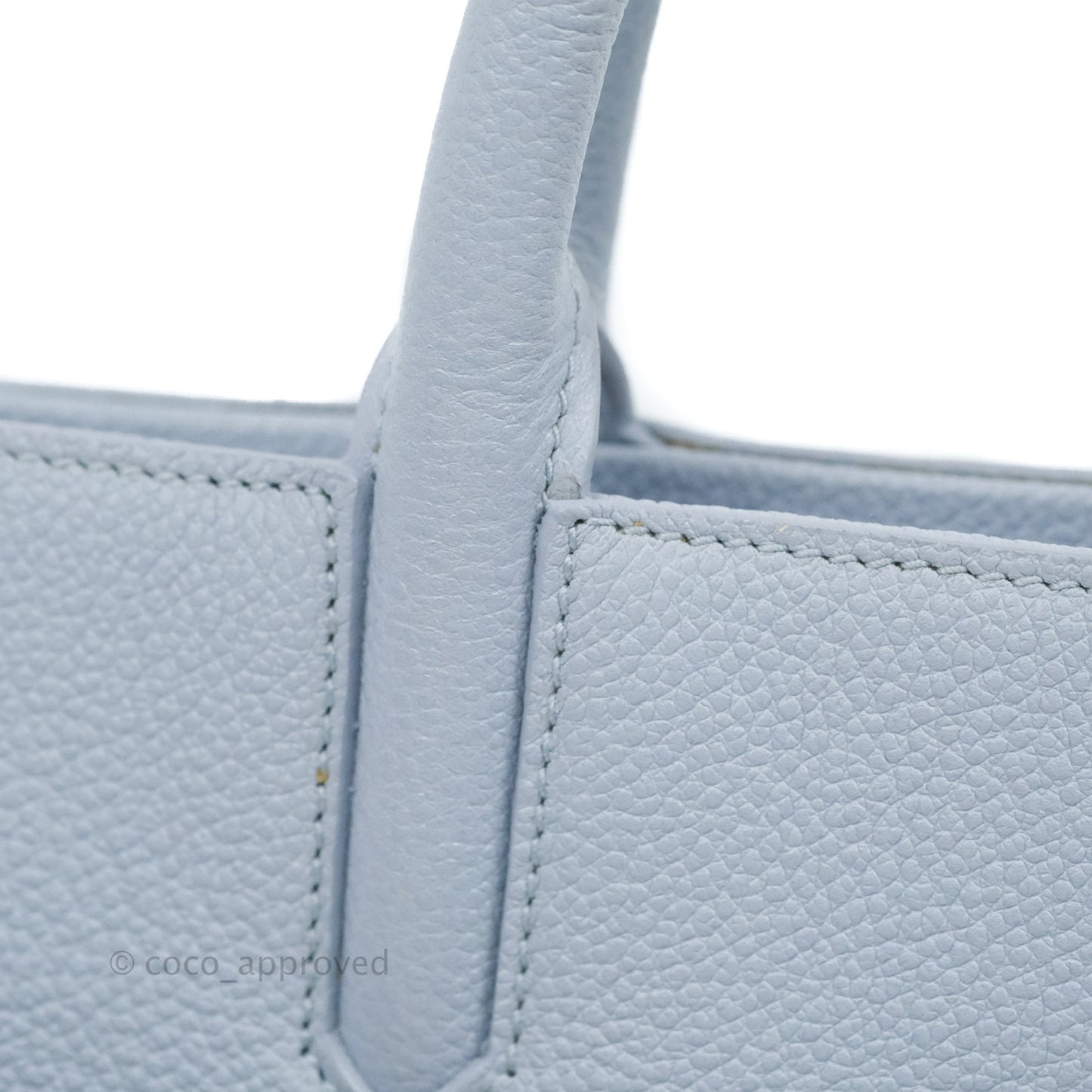 Saint Laurent Small Cabas Rive Gauche Bag Grained Calfskin Baby Blue Silver Hardware