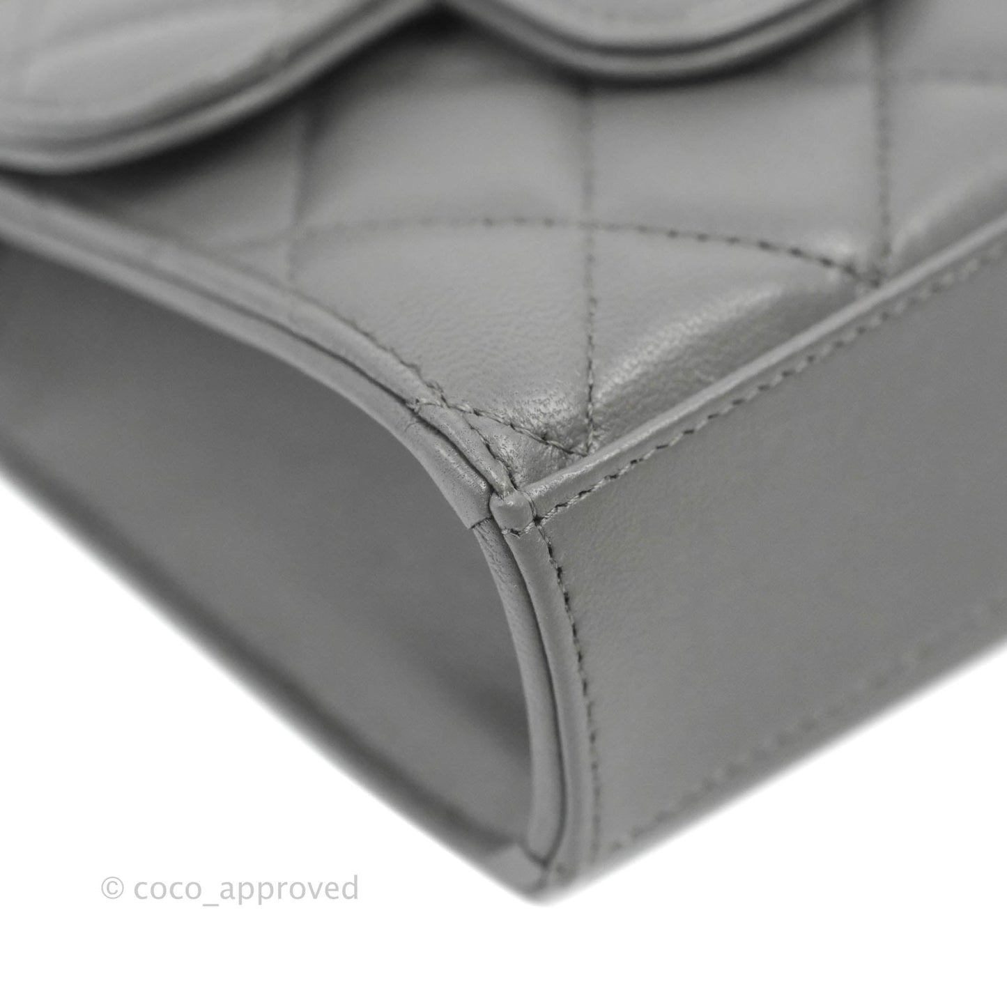Chanel Mini Handle Clutch With Chain Grey Lambskin Gold Hardware