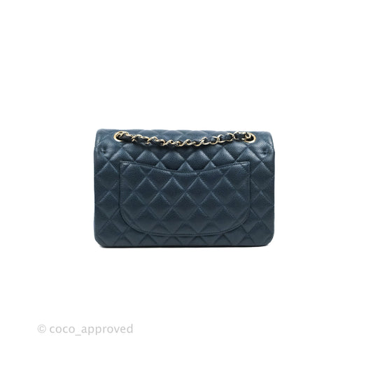Chanel Small Classic Flap Quilted Iridescent Navy Caviar Gold Hardware 18S