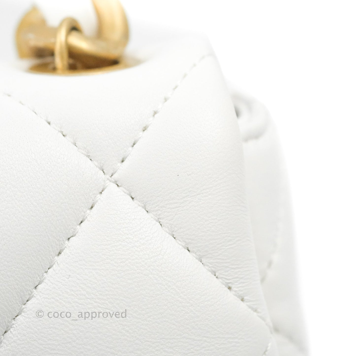 Chanel Small Flap Bag White Lambskin Aged Gold and Lacquered Metal 22S