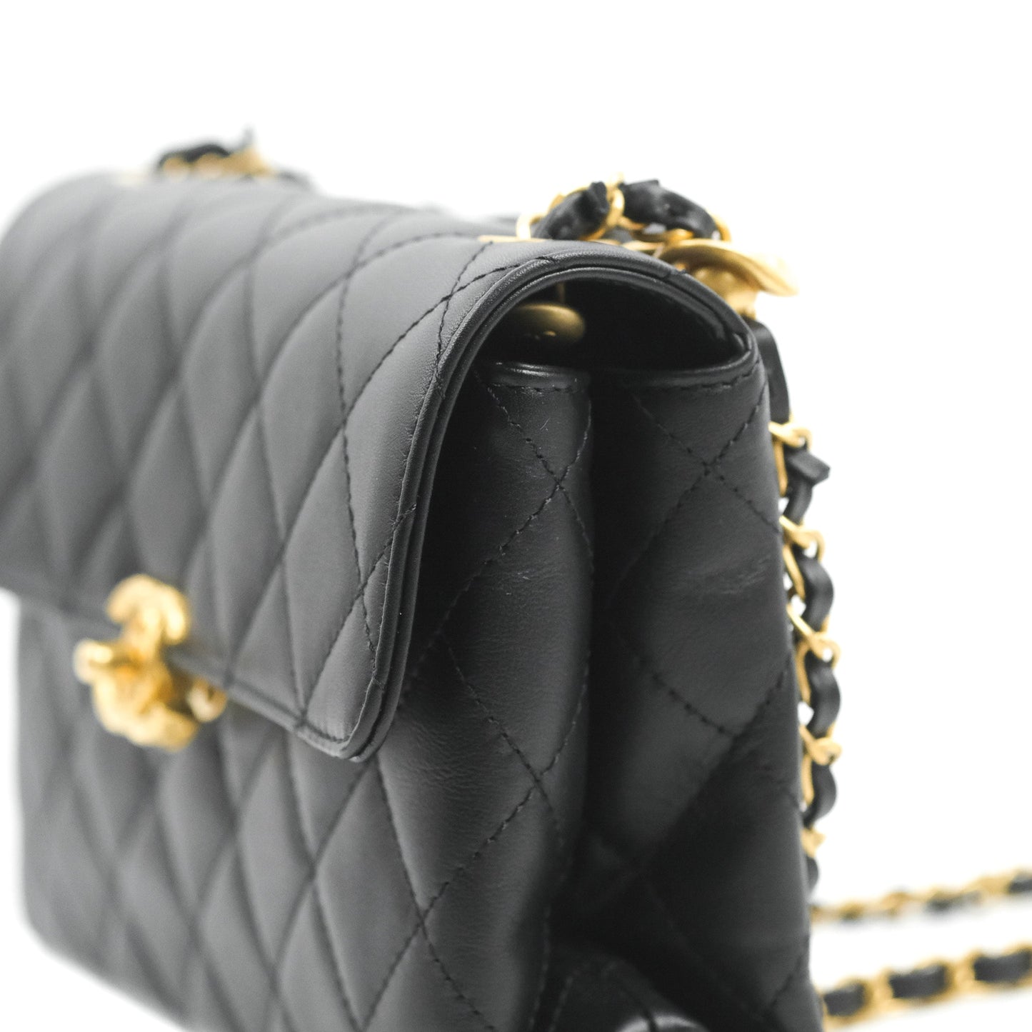 Chanel Small Chain Bar Flap Bag Black Calfskin Aged Gold Hardware