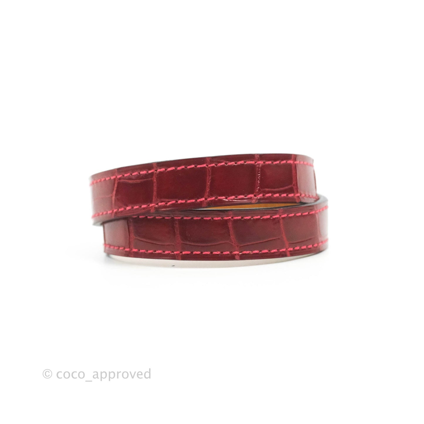 Hermès Double Tour Kelly Bracelet Rouge Alligator Leather Palladium Hardware