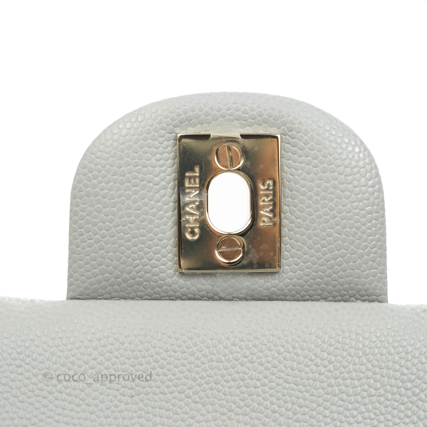 Chanel Small Classic Quilted Flap Grey Caviar Gold Hardware 21A