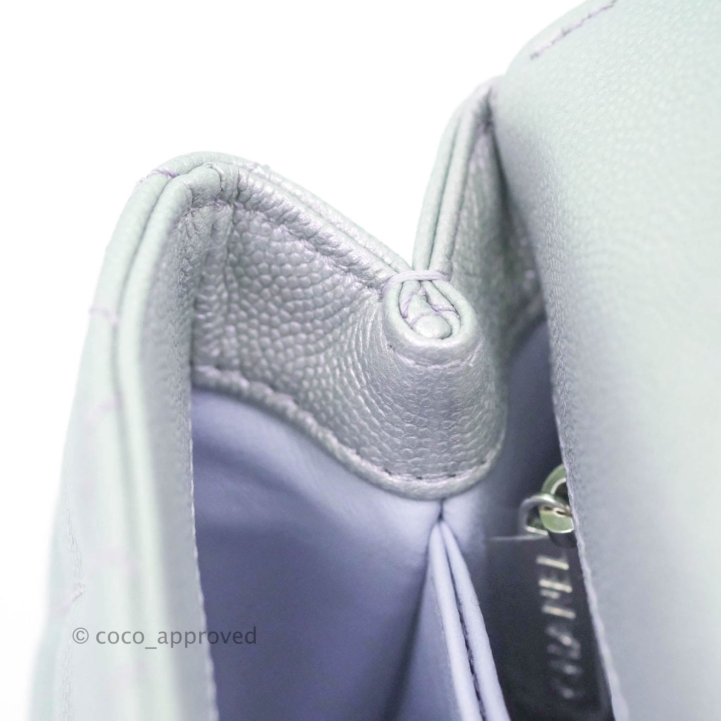 Chanel Mini Coco Handle Quilted Iridescent Lilac Caviar Rainbow Hardware
