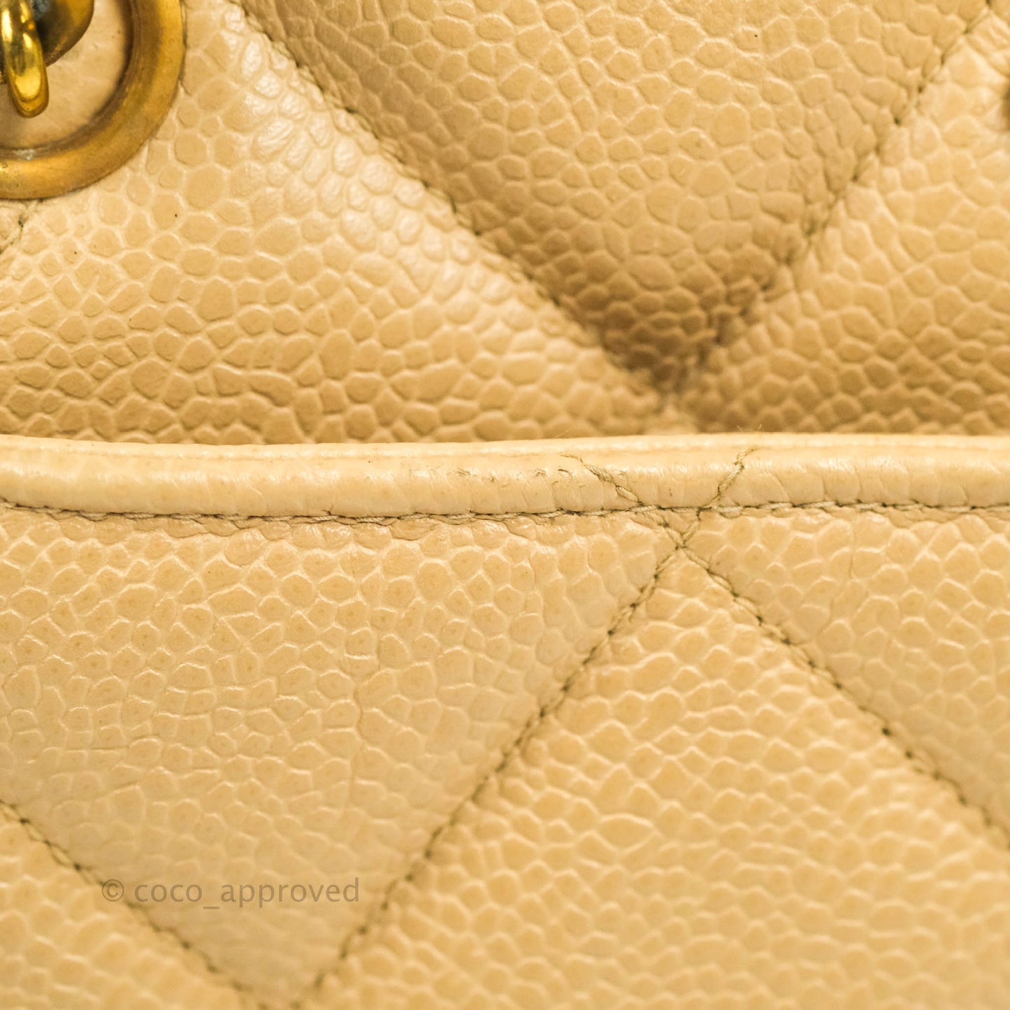 Chanel Vintage CC Quilted Tote Dark Beige Caviar 24K Gold Hardware