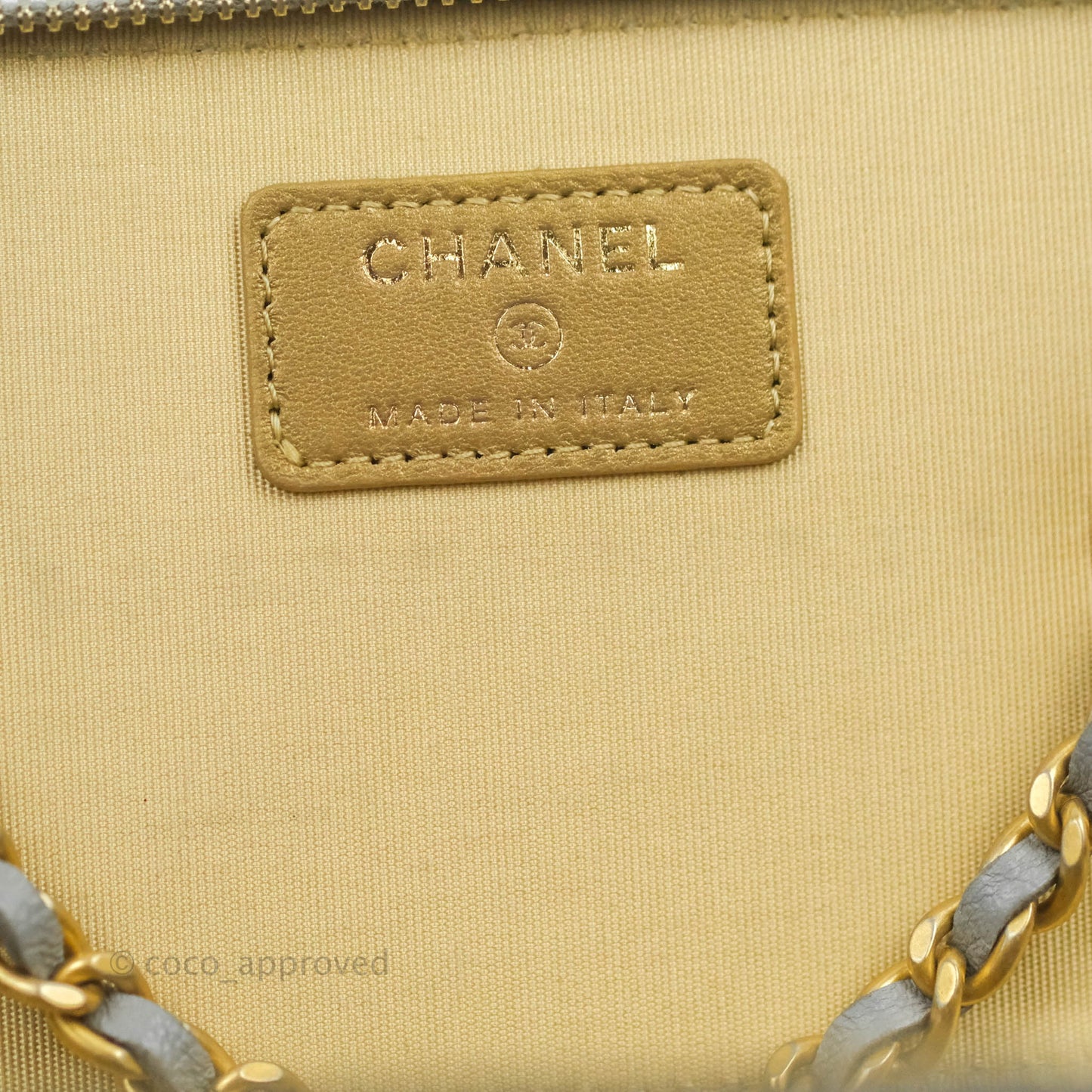 Chanel Vanity with Pearl Crush Chain Grey Lambskin Aged Gold Hardware