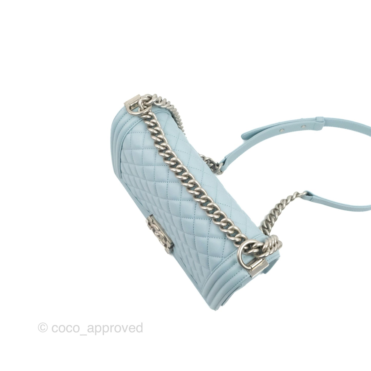 Chanel Quilted Medium Boy Blue Calfskin Matte Silver Hardware