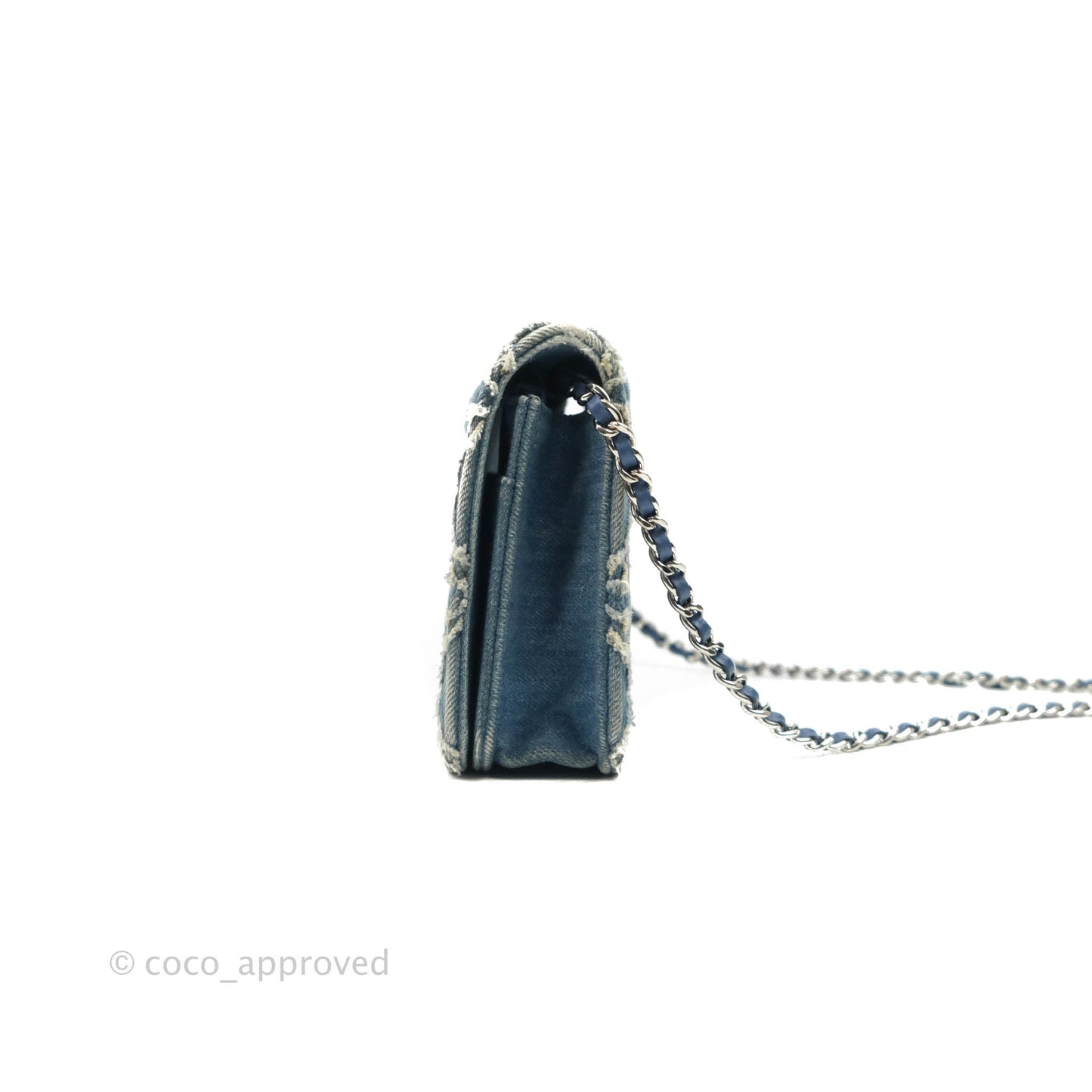 Chanel Quilted Wallet on Chain WOC Washed Denim Silver Hardware