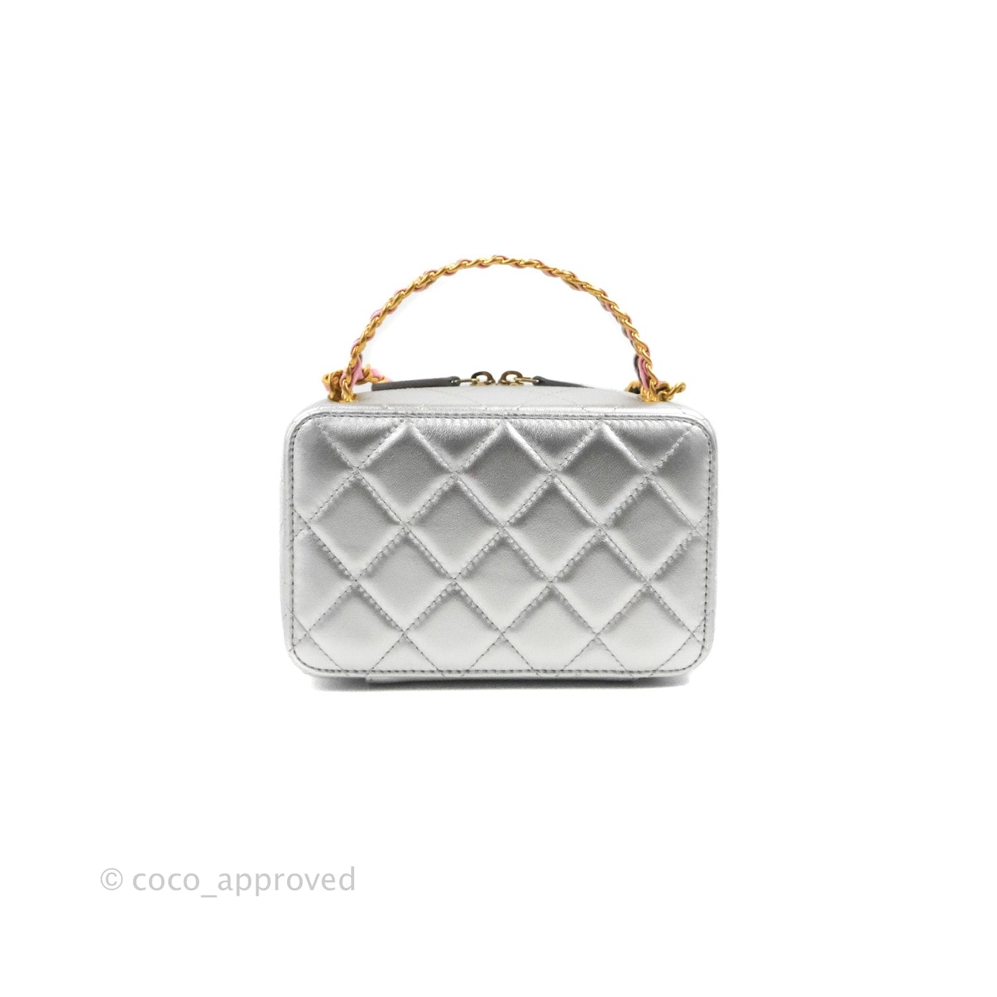 Chanel Rainbow Top Handle Vanity Case Metallic Silver Lambskin Aged Gold Hardware 23P