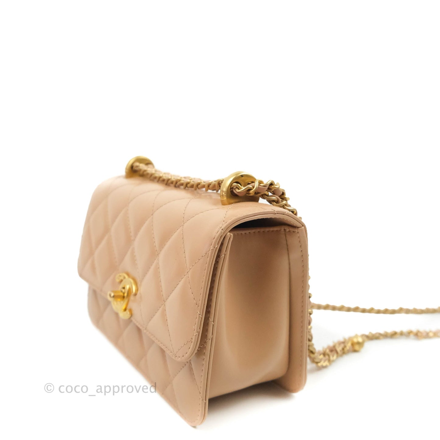 Chanel Quilted Perfect Fit Adjustable Beige Calfskin Gold Hardware 21A