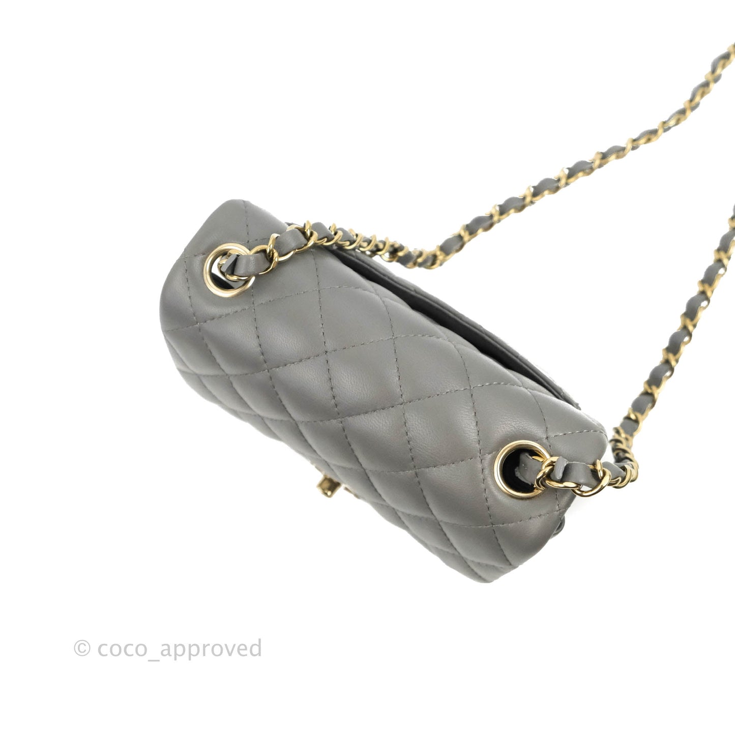 Chanel Quilted Mini Square Grey Lambskin Gold Hardware