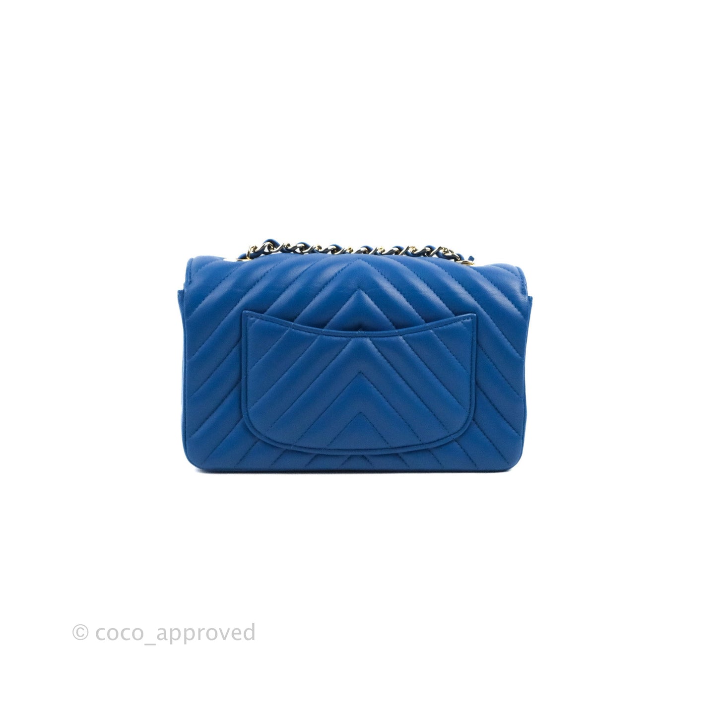 Chanel Chevron Mini Rectangular Flap Blue Lambskin Light Gold Hardware
