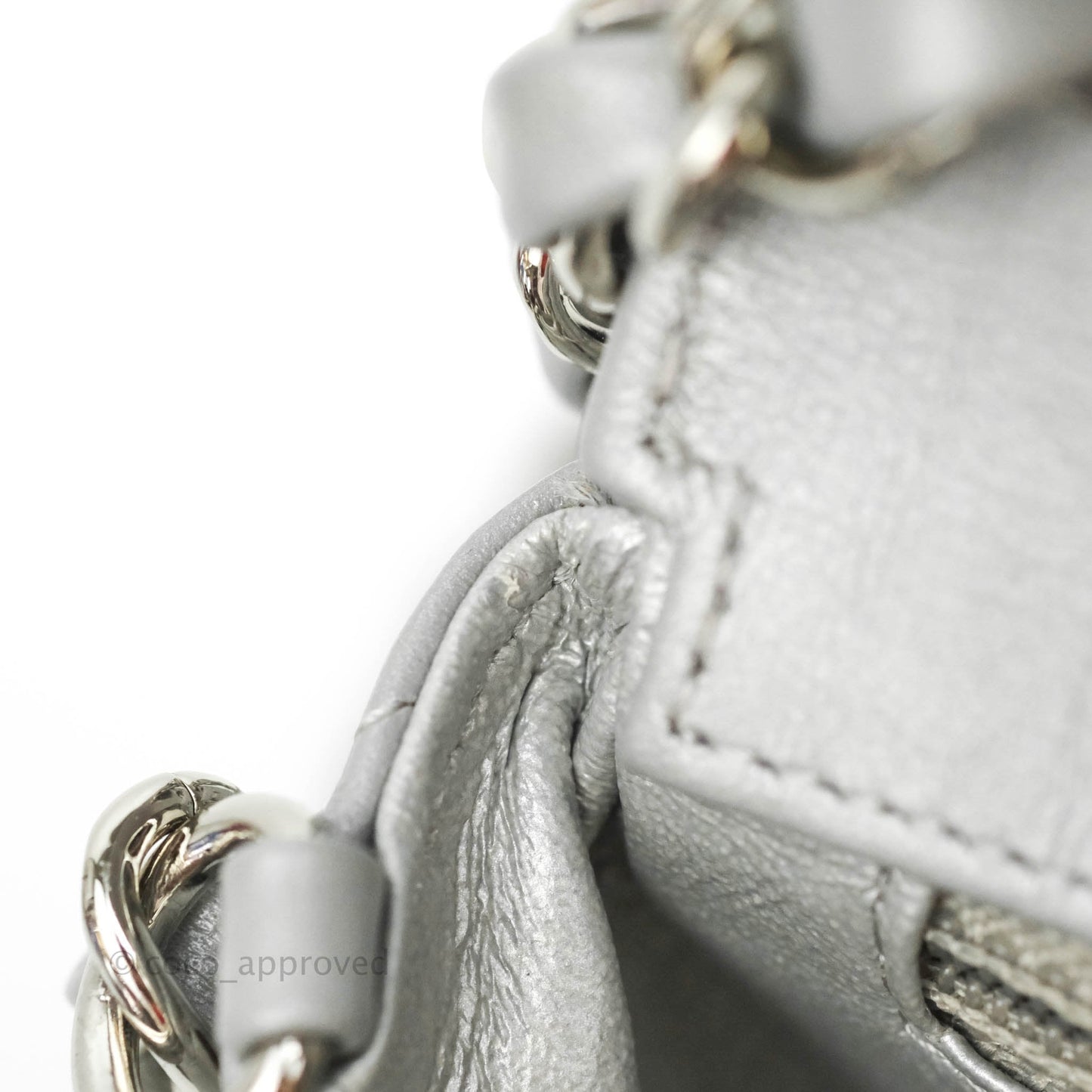 Chanel Quilted Mini Rectangular Silver Crumpled Calfskin Silver Hardware