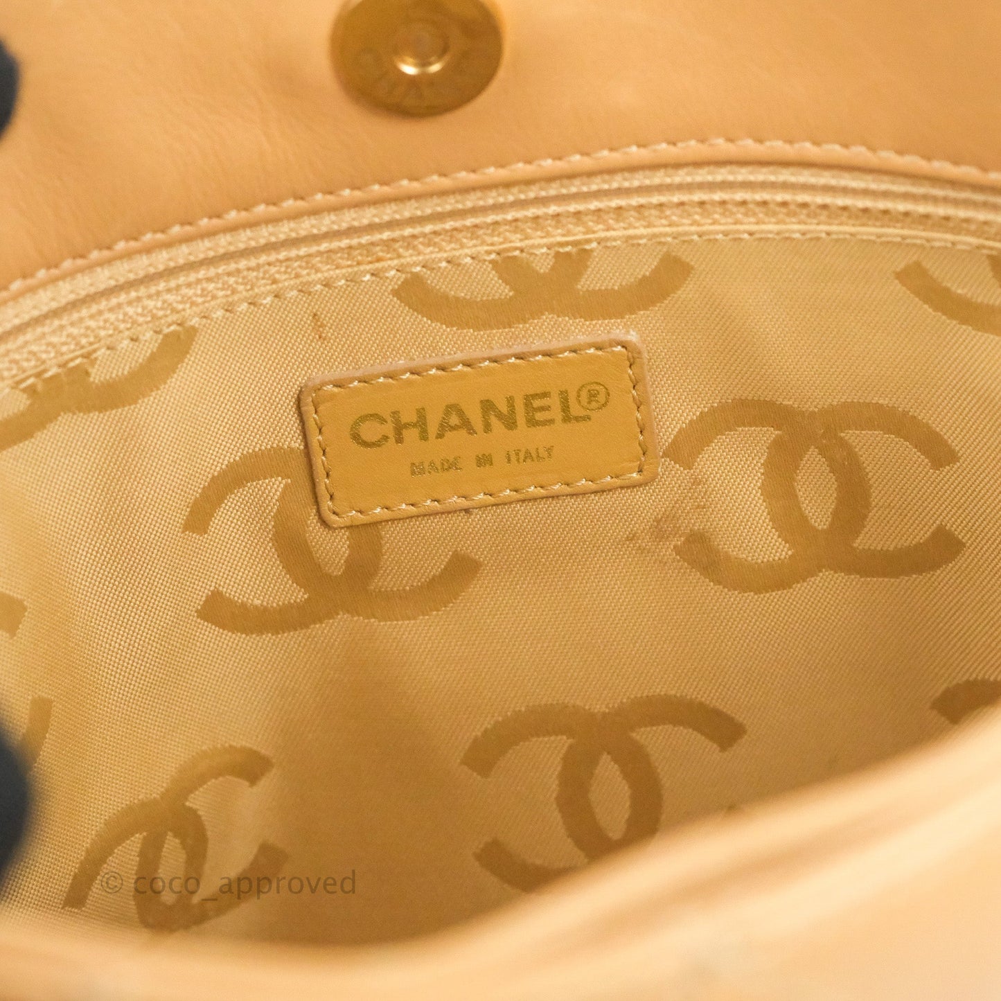 Chanel Vintage Quilted CC Tote Bag Beige Calfskin Gold Hardware