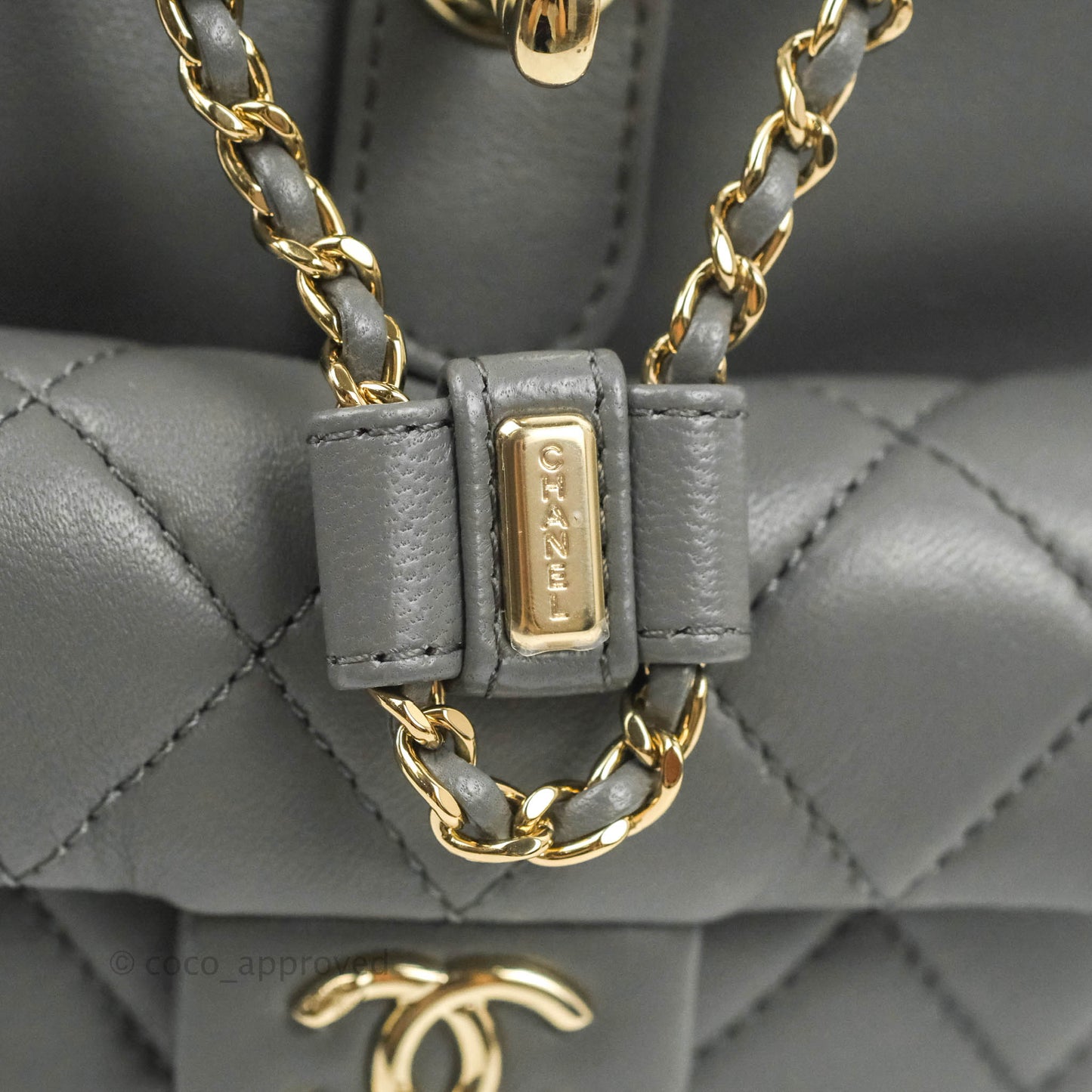 Chanel Quilted Small Duma Drawstring Backpack Grey Lambskin Gold Hardware 22A