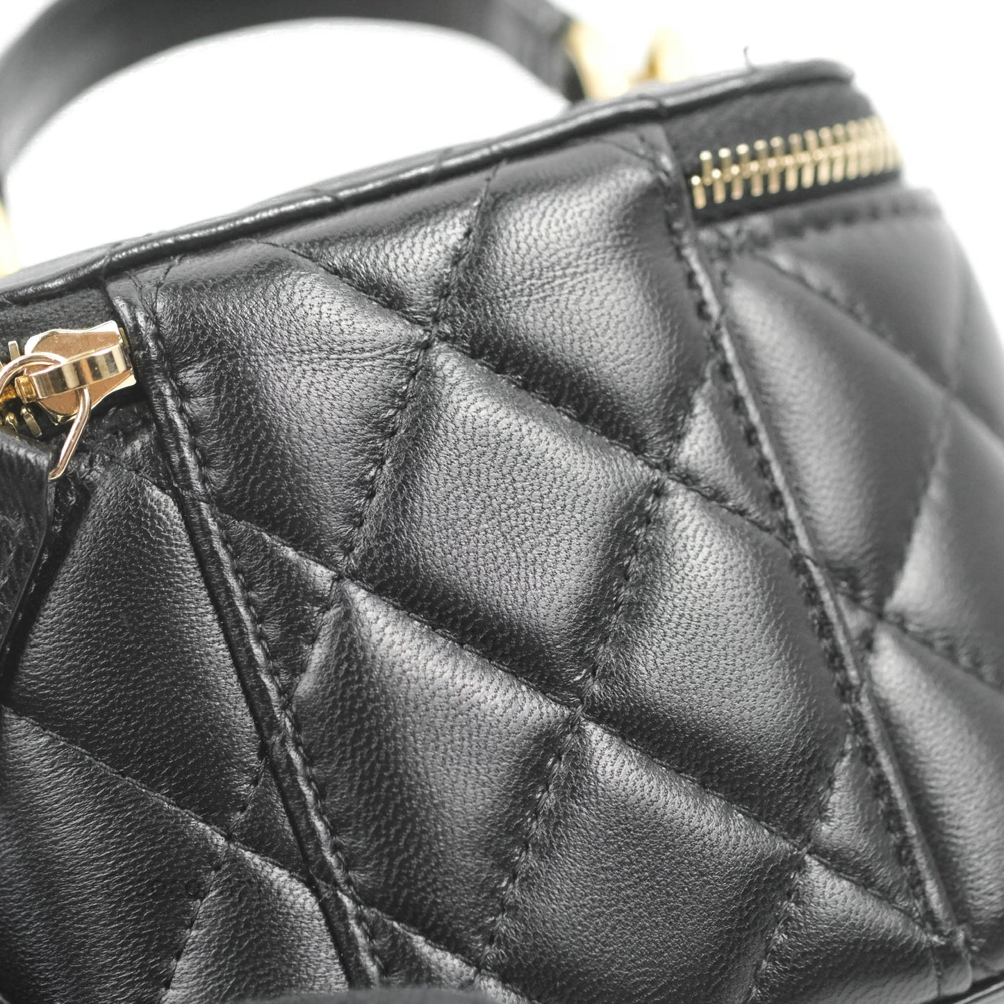 Chanel Mini Top Handle Vanity With Chain Black Lambskin Gold Hardware