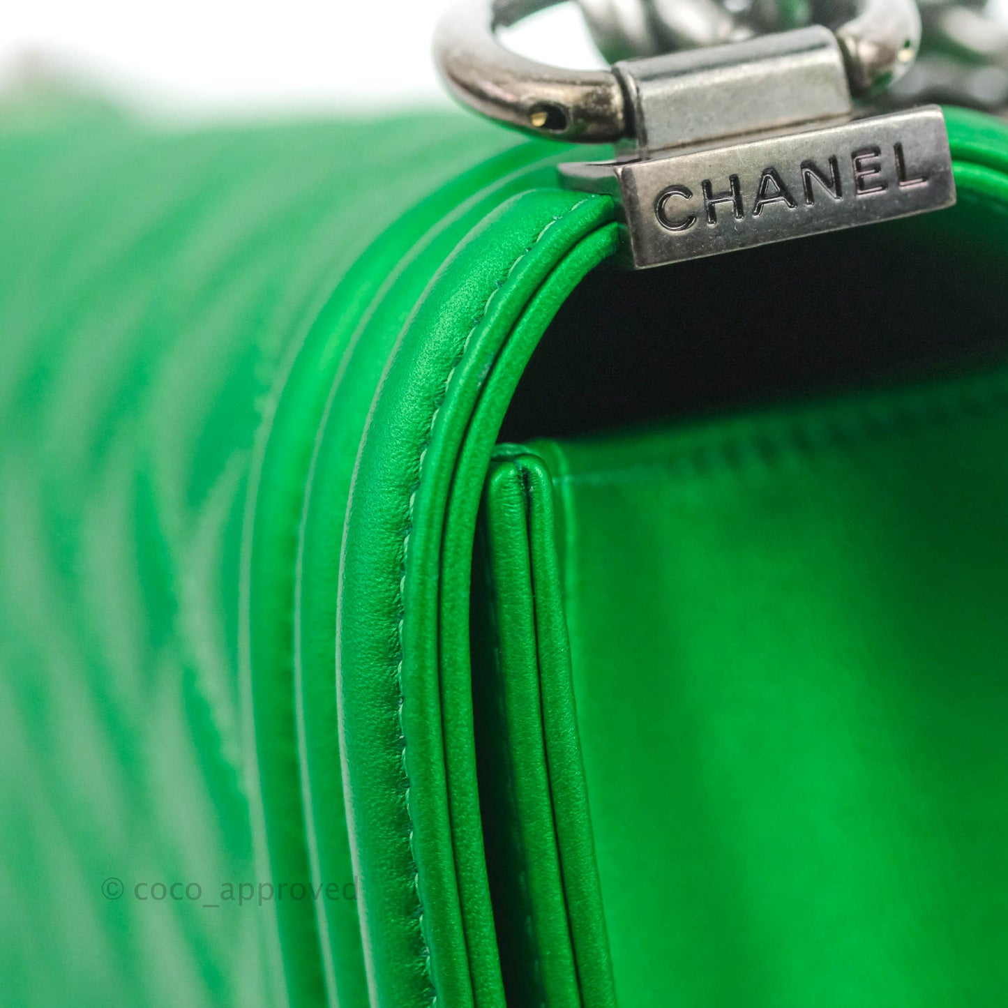 Chanel Small Boy Green Calfskin Ruthenium Hardware