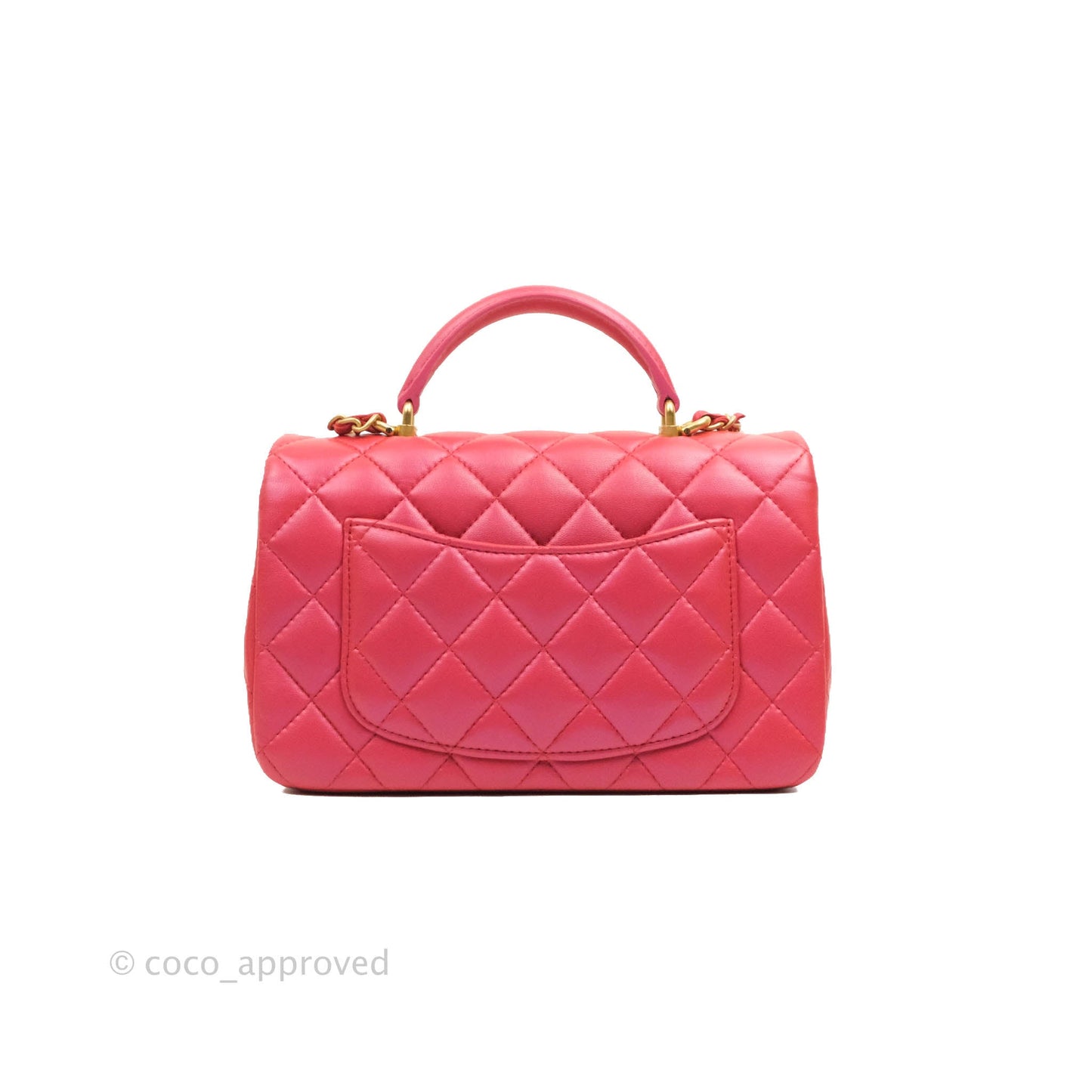 Chanel Top Handle Mini Rectangular Flap Bag Iridescent Red Lambskin Gold Hardware