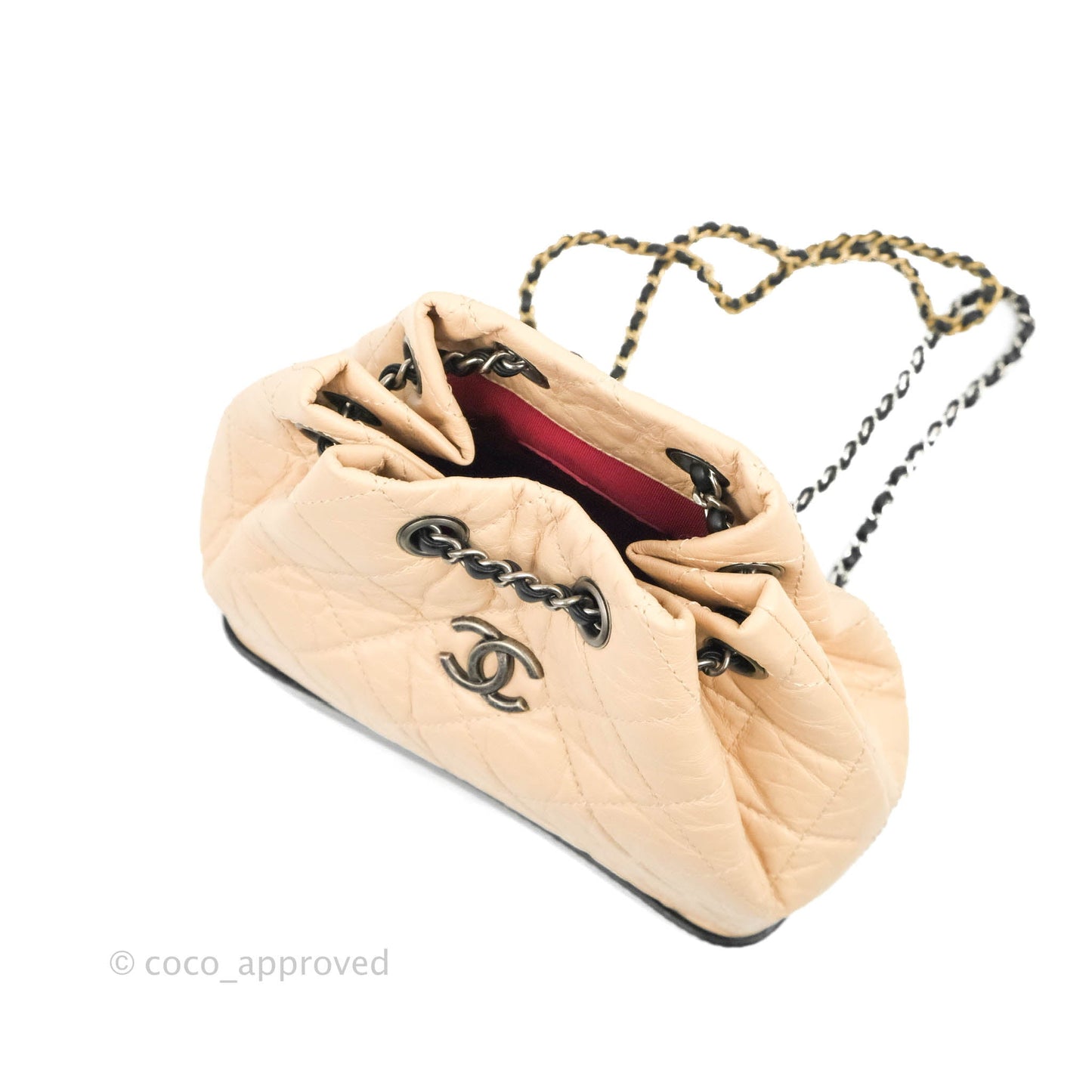 Chanel Small Gabrielle Backpack Beige Black Aged Calfskin