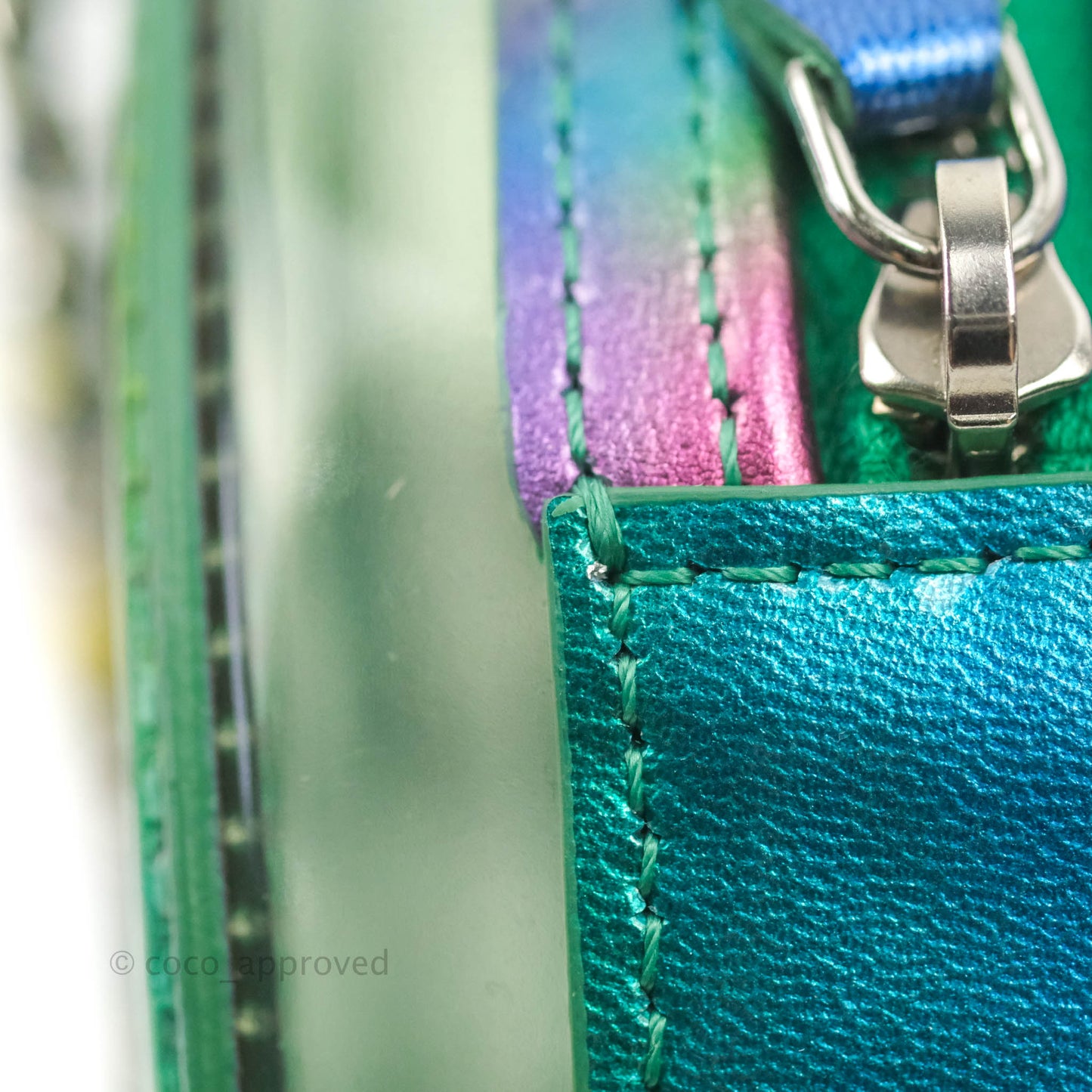 Chanel Filigree Rainbow Green PVC Round Clutch With Chain Silver Hardware 20C