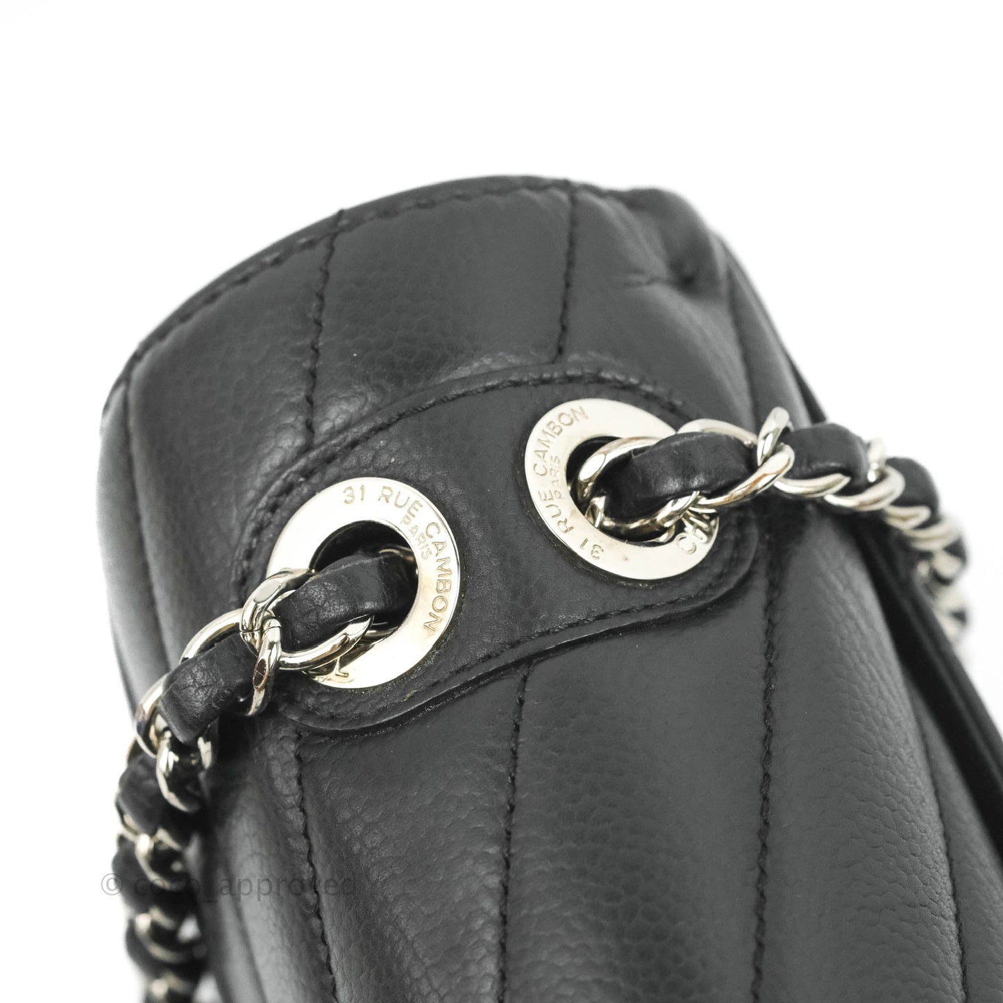 Chanel Medium Chevron Quilted Flap Black Grained Calfskin Silver Hardware