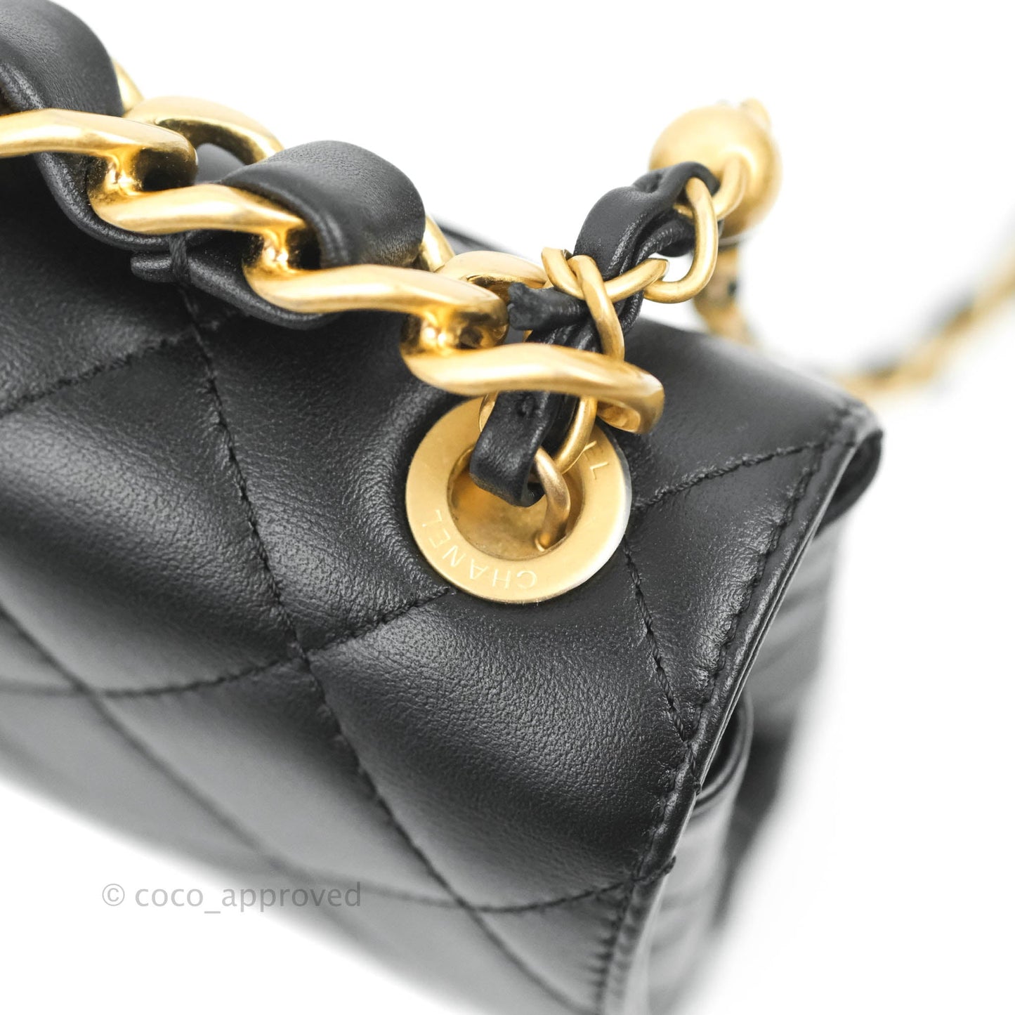 Chanel Small Chain Bar Flap Bag Black Calfskin Aged Gold Hardware