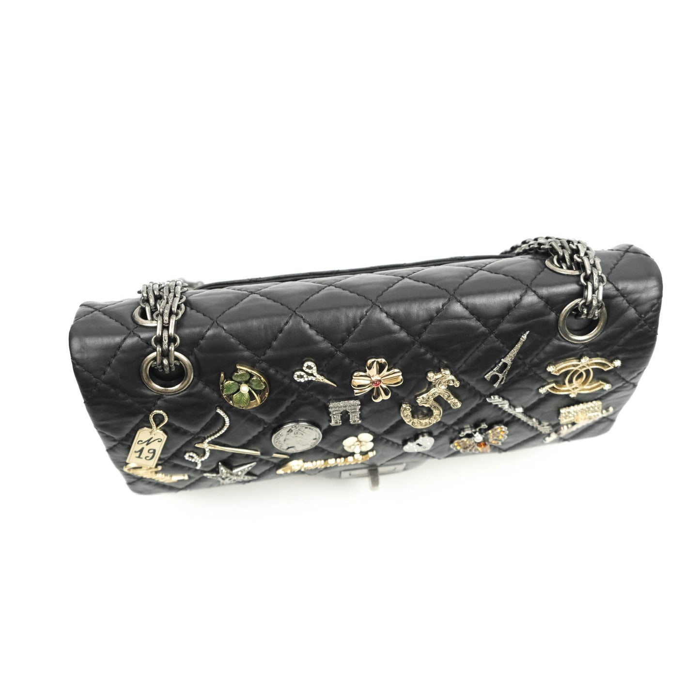 Chanel 2.55 Reissue Lucky Charms 225 Flap Black Crumpled Calfskin Ruthenium Hardware