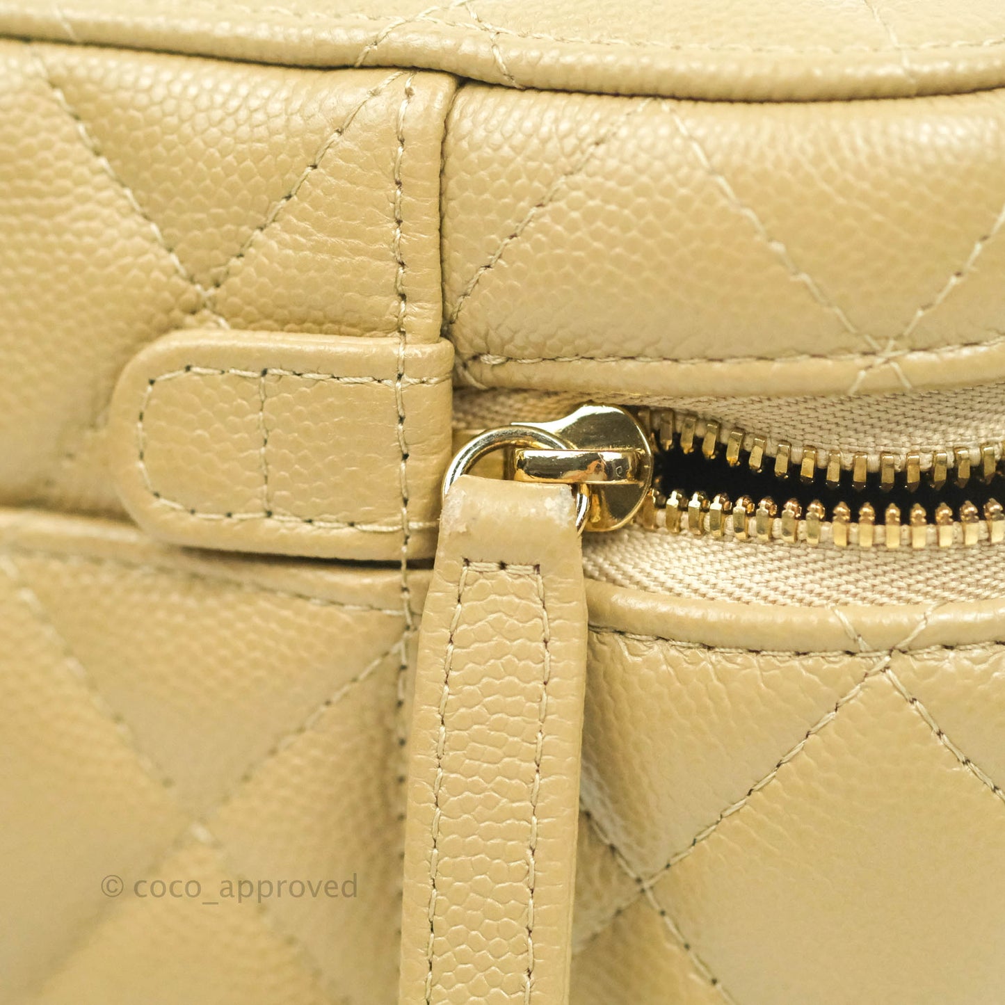Chanel Small Quilted Top Handle Vanity Case Dark Beige Caviar Gold Hardware