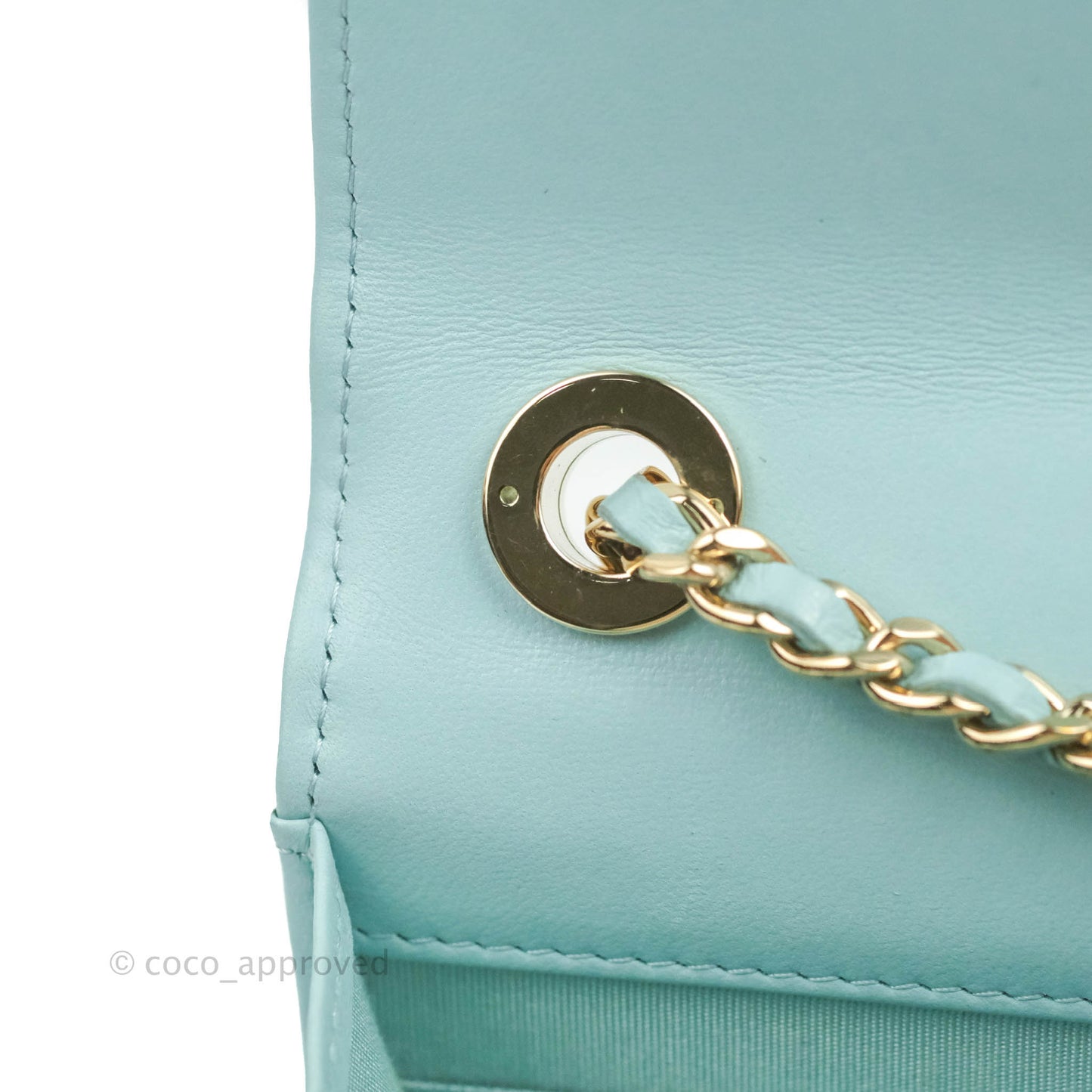 Chanel Trendy CC Quilted Wallet on Chain WOC Tiffany Blue Lambskin Gold Hardware