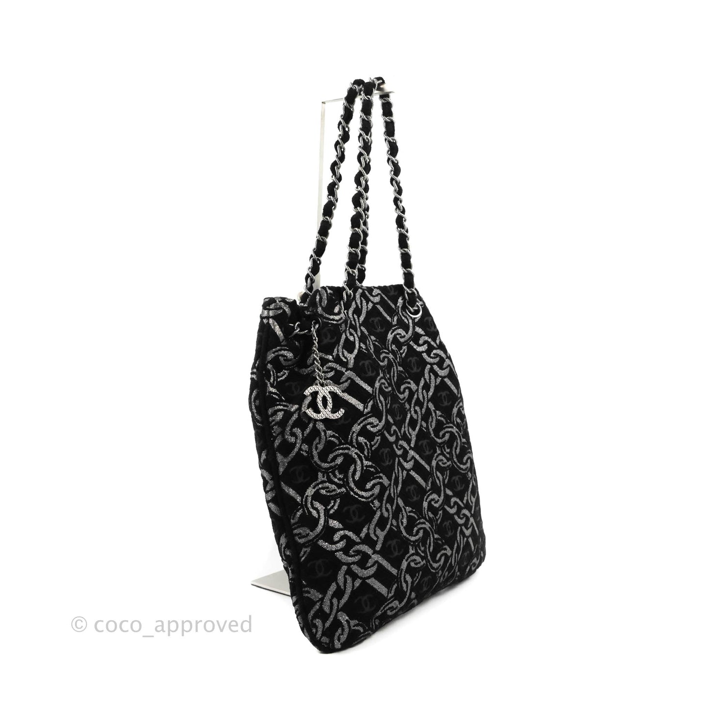 Chanel CC Chain Print Tote Bag Black/Silver Fabric Gun Metal