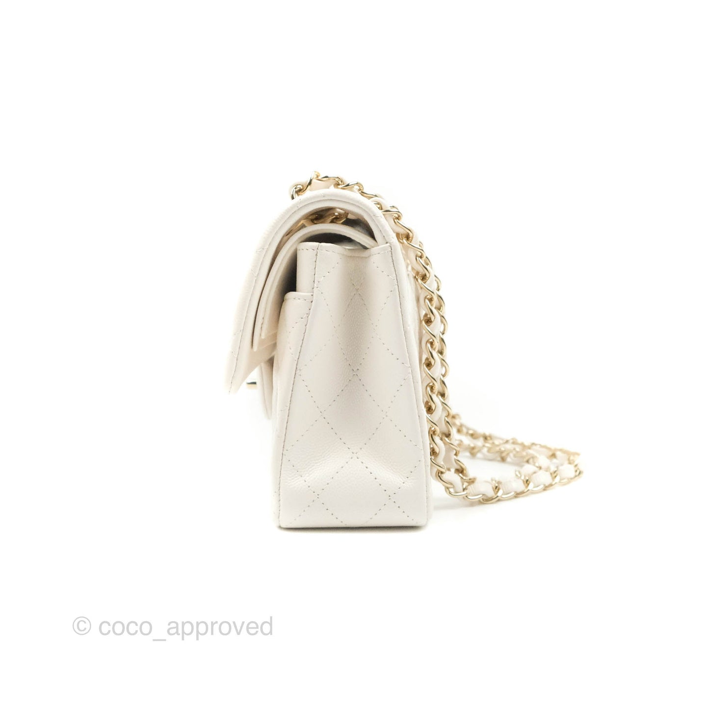 Chanel Classic Small S/M Flap White Caviar Gold Hardware 21S