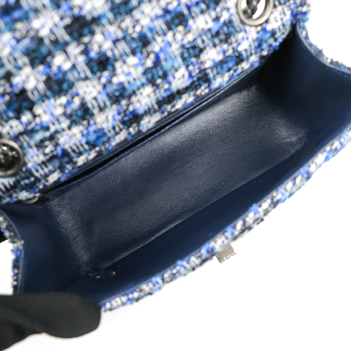 Chanel Mini Reissue 224 Blue Tweed Ruthenium Hardware