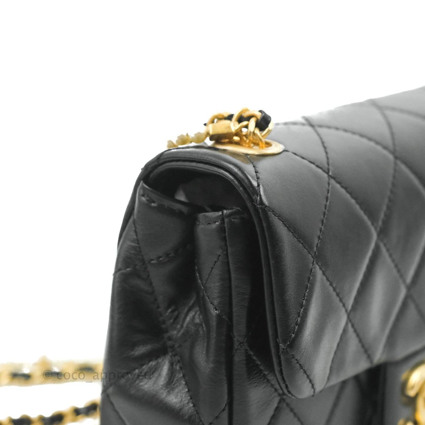 Chanel Quilted Small Crystal Pearls Flap Black Calfskin Gold Hardware 20K