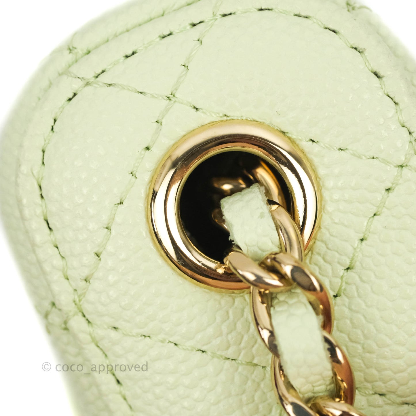 Chanel Vanity Phone Holder With Chain Light Mint Green Caviar Gold Hardware
