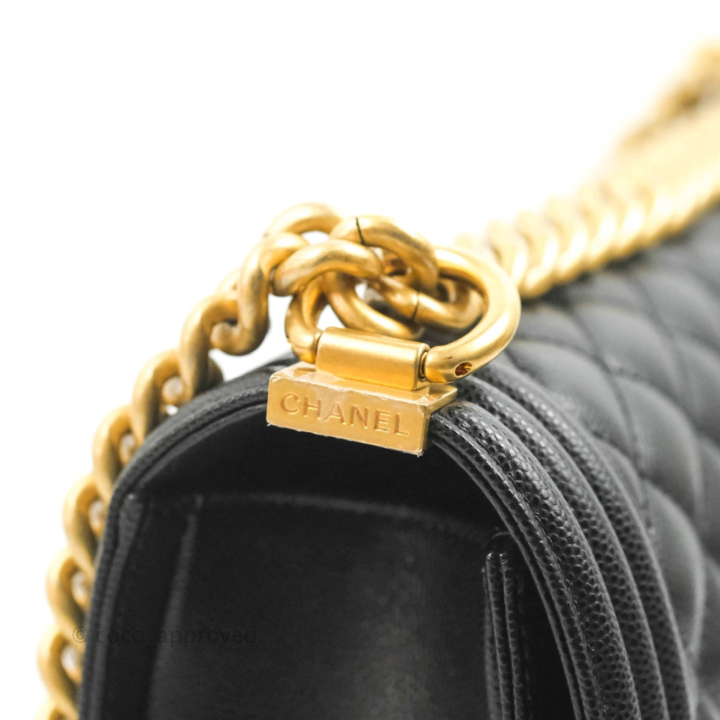Chanel Quilted Medium Boy Black Caviar Aged Gold Hardware