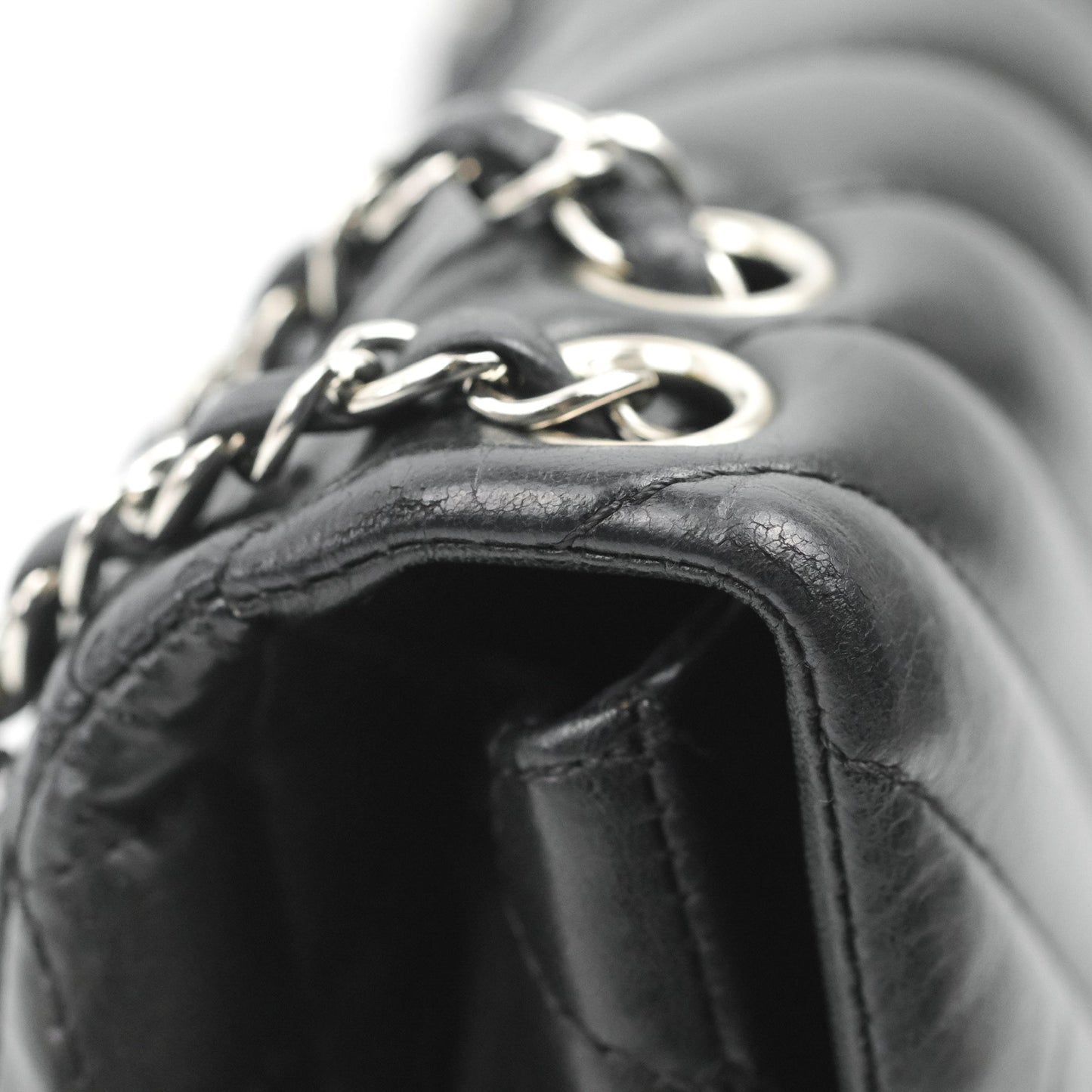 Chanel Surpique Chevron Medium Flap Black Silver Hardware
