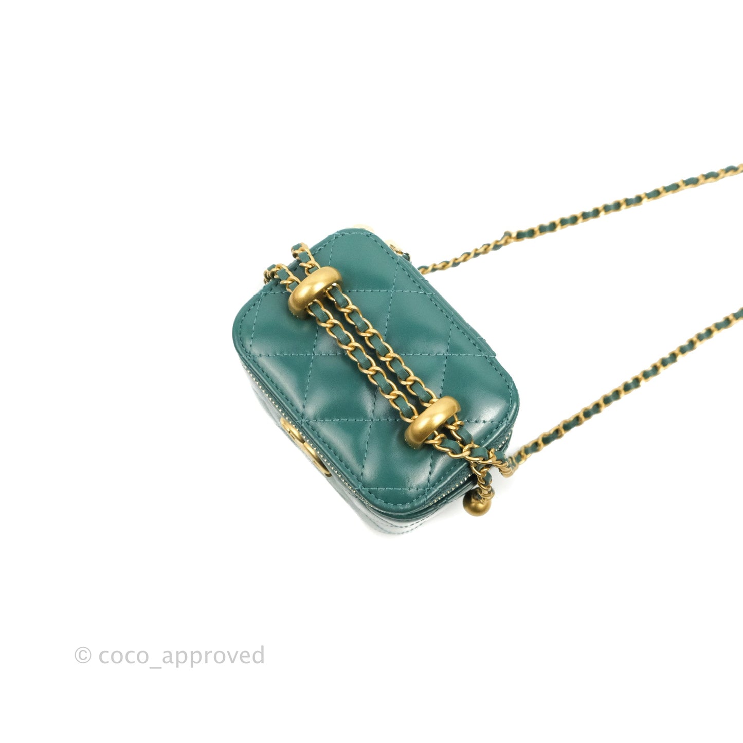 Chanel Quilted Mini Perfect Fit Vanity With Chain Calfskin Pine Green Aged Gold Hardware
