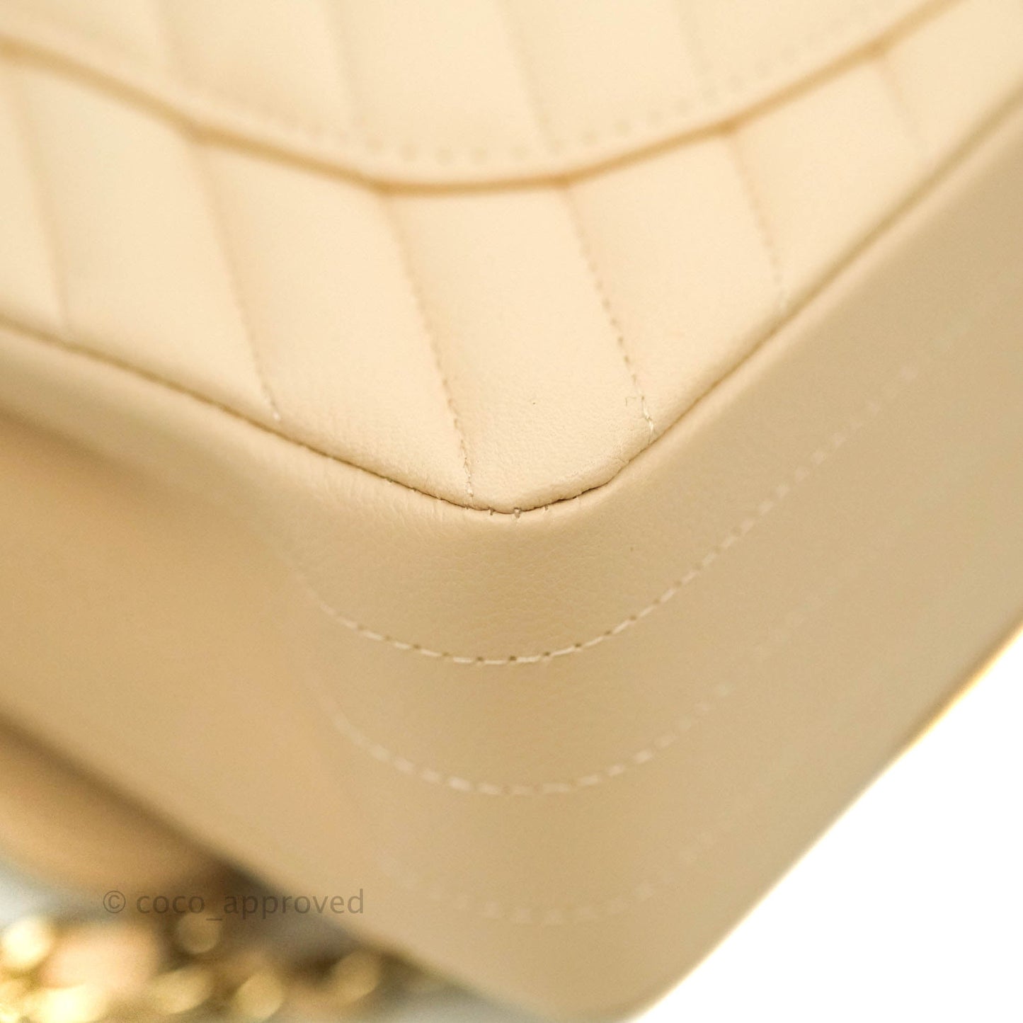 Chanel Classic S/M Small Double Flap Chevron Beige Caviar Gold Hardware