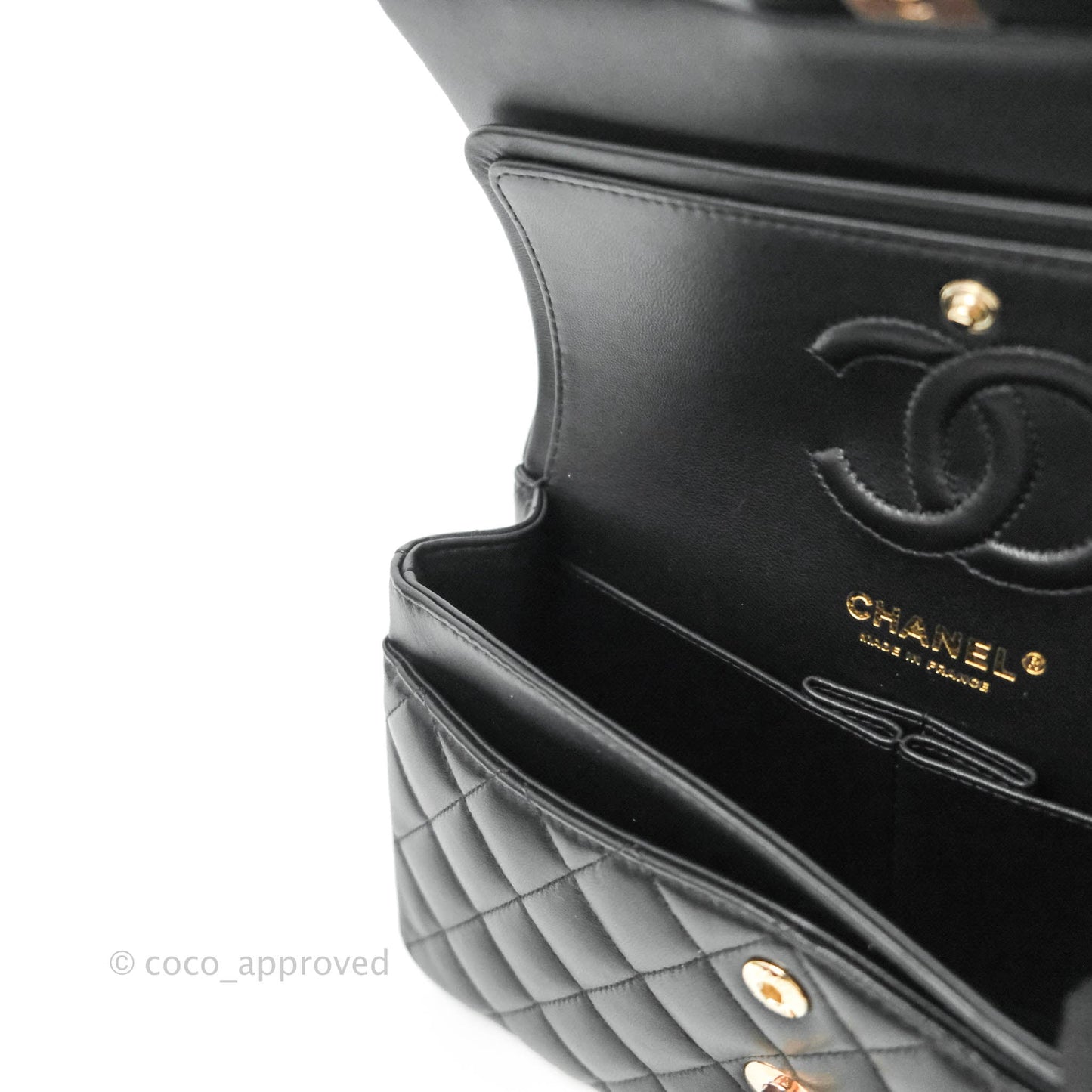 Chanel Classic Small S/M Flap Black Lambskin Rose Pink-Gold Hardware